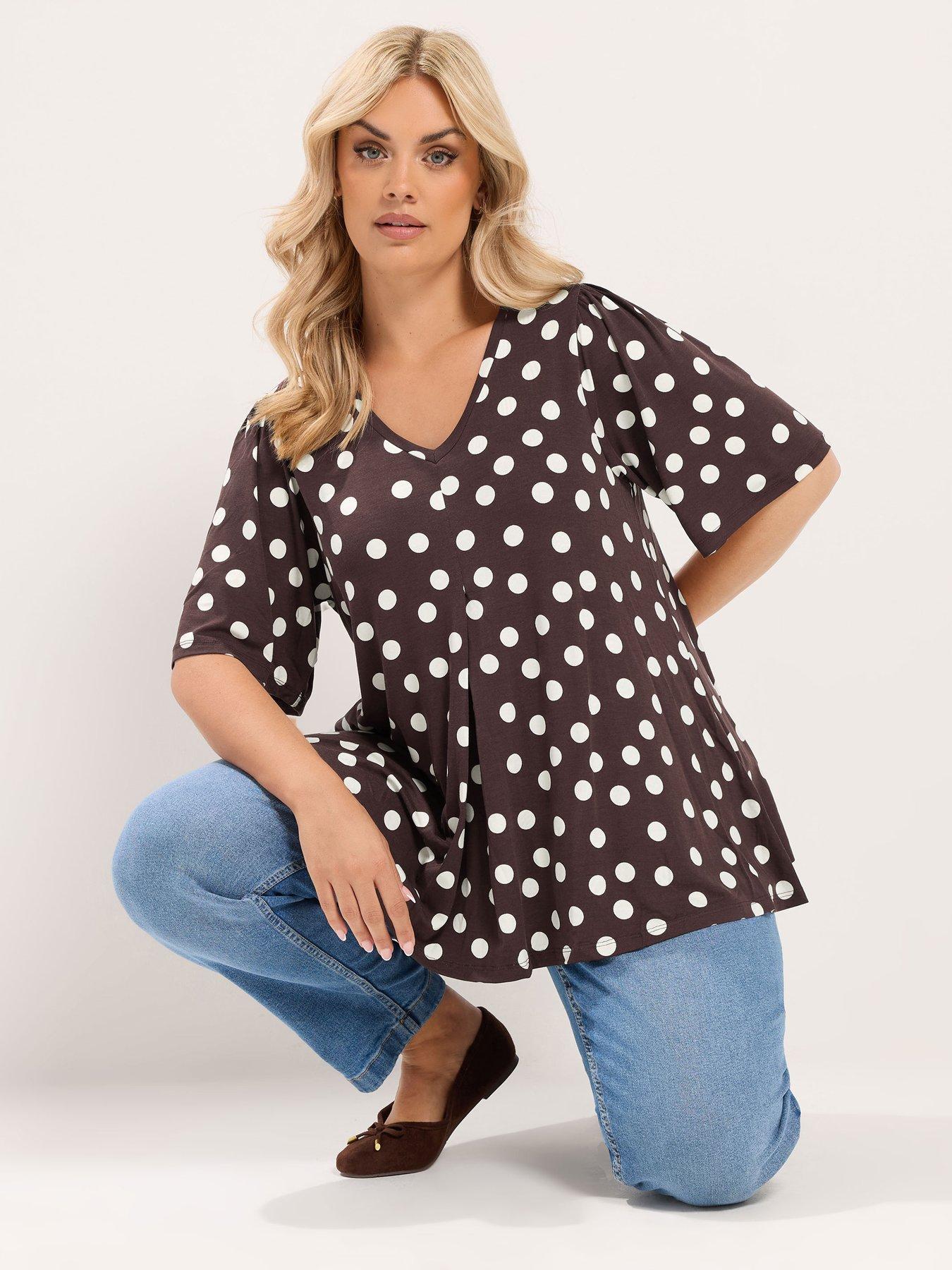 Yours Curve Polka Dot Pleat Front Top