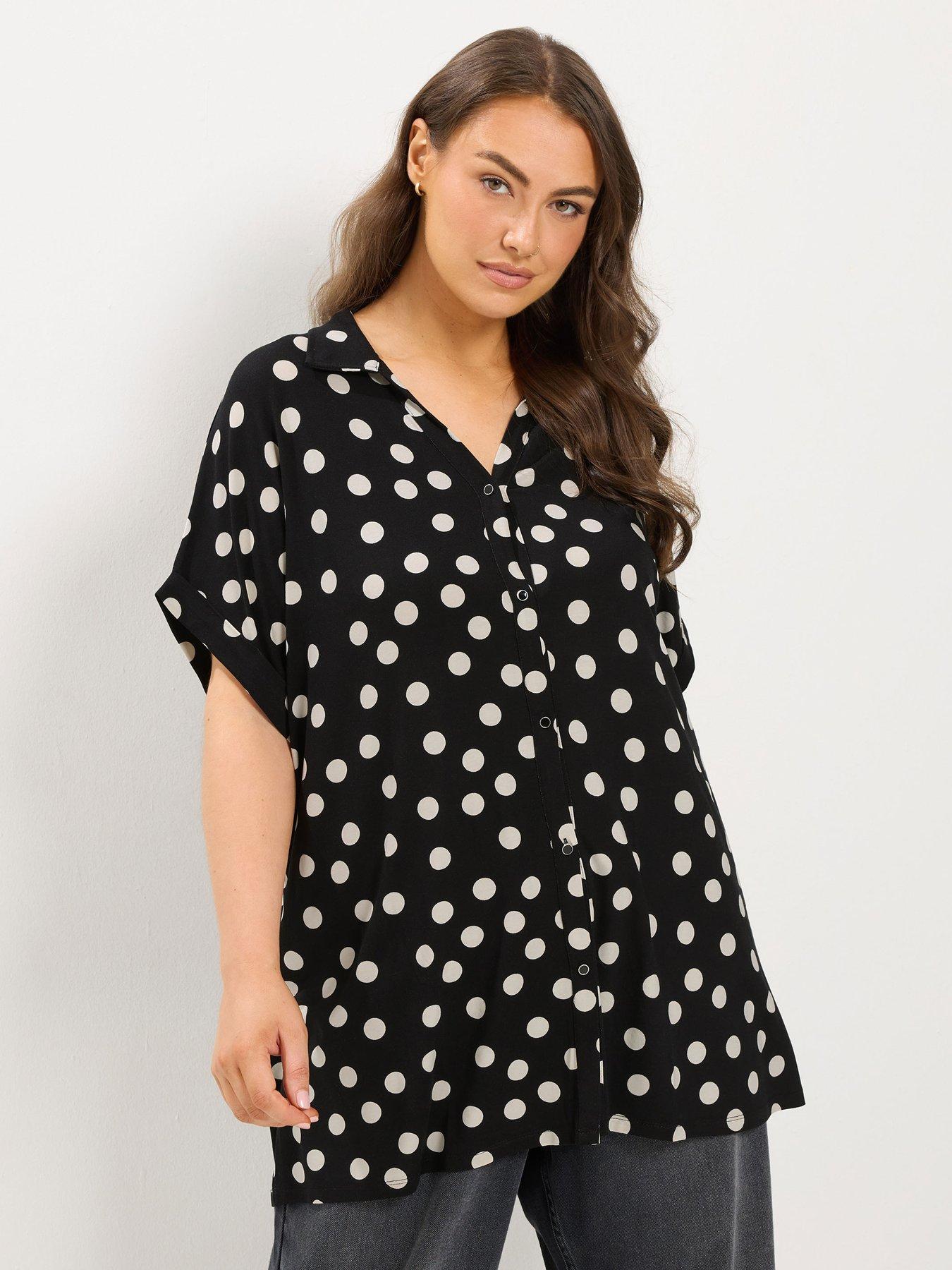 Yours Curve Polka Grown On Shirt - Black