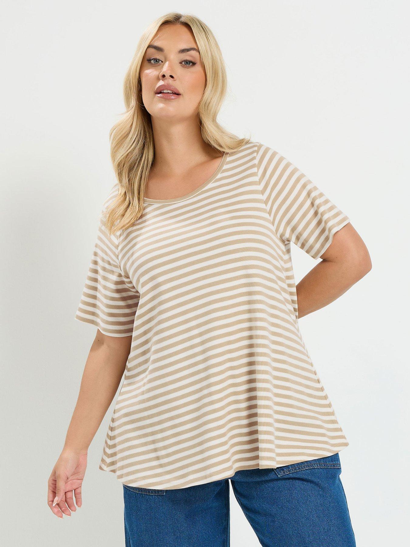 Image 1 of 4 of Yours Curve Stripe Swing Top - Cream
