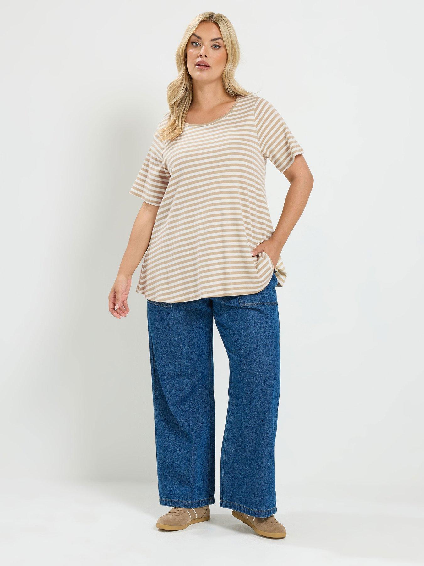 Image 3 of 4 of Yours Curve Stripe Swing Top - Cream