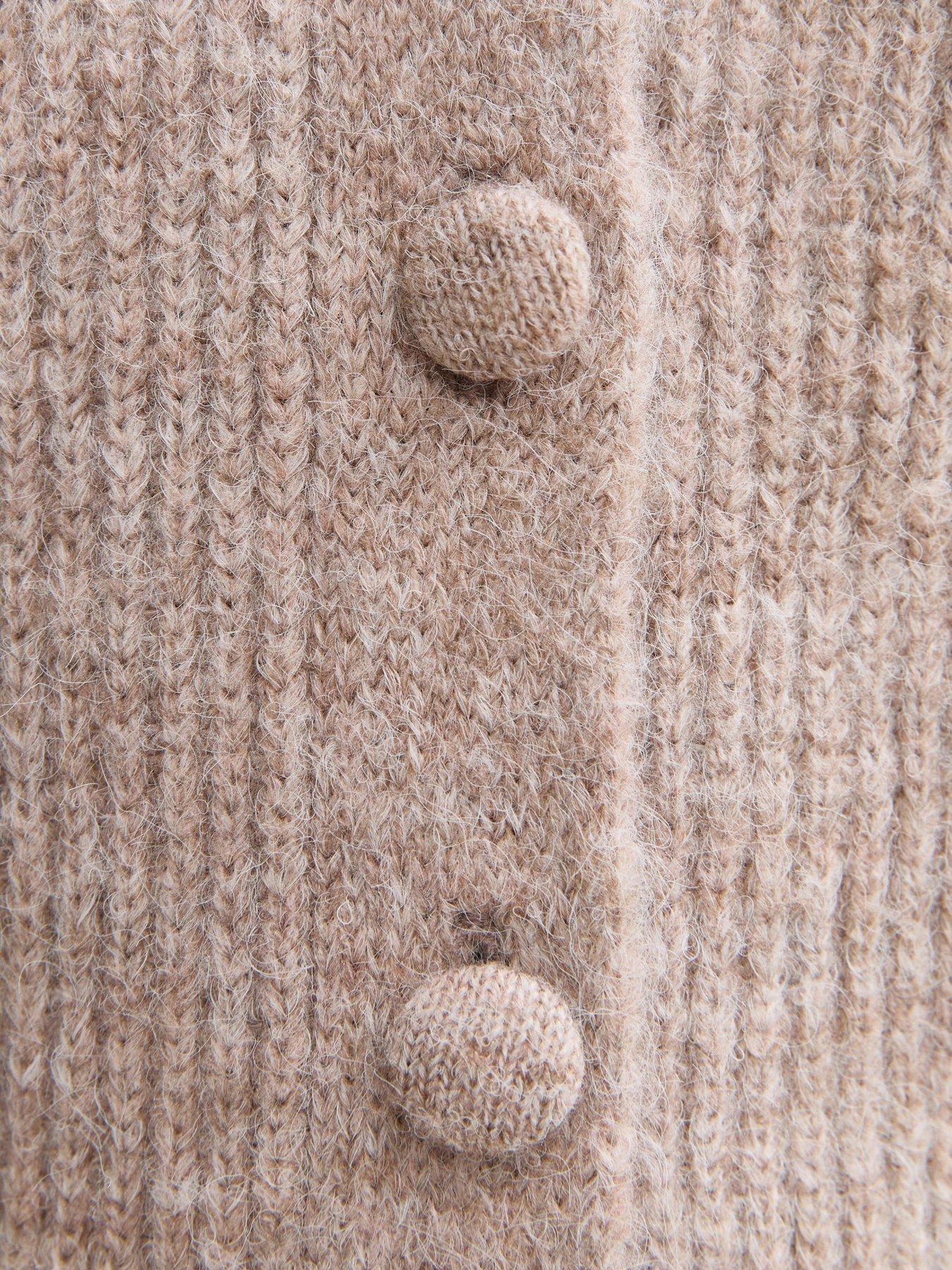 Image 7 of 7 of New Look Womens Ribbed Spread Collar Button Front Cardigan - Beige