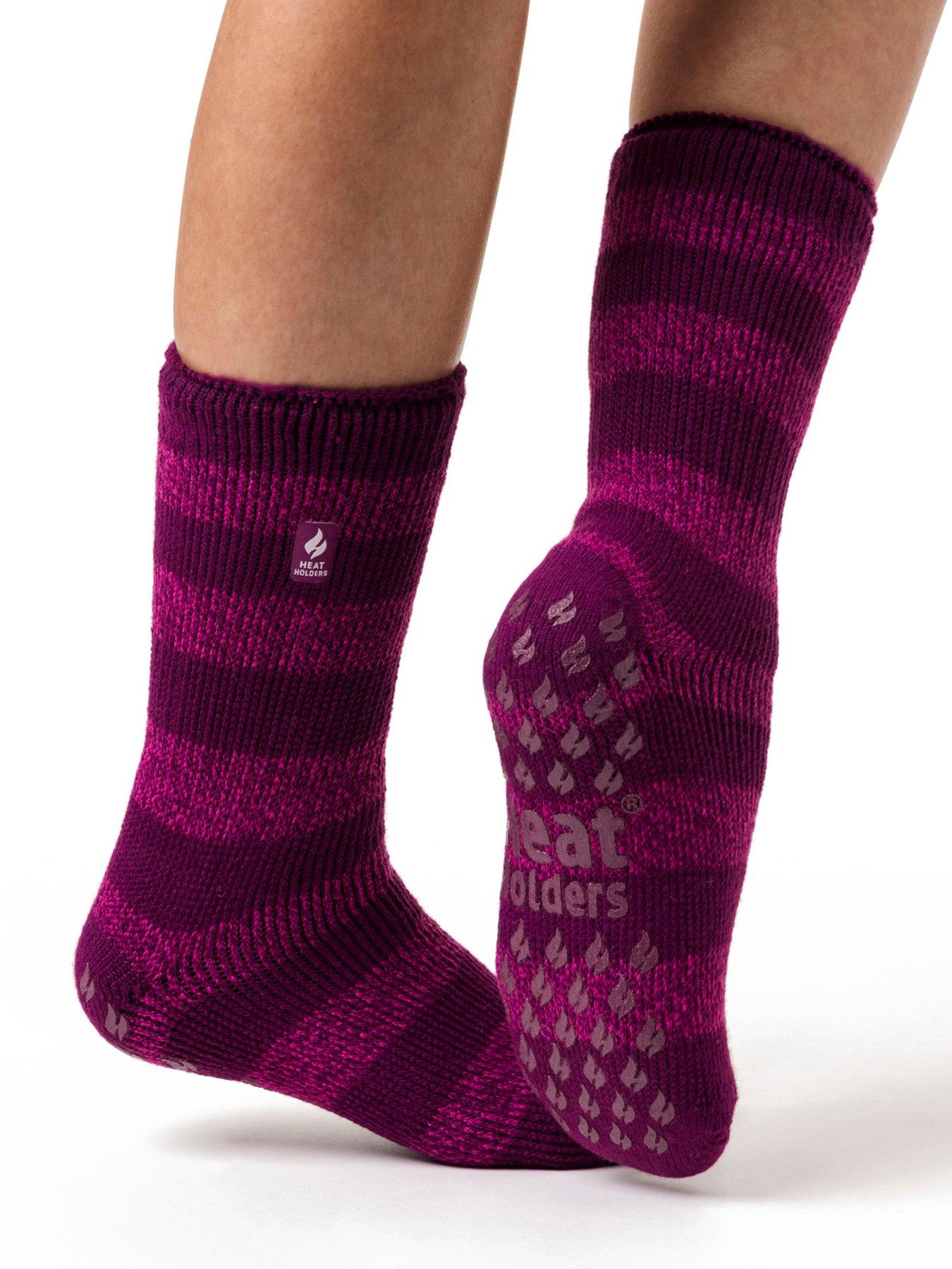 Image 1 of 3 of Heat Holders Womens Brushed Lined Non-Slip Stripe Slipper Socks - Multi