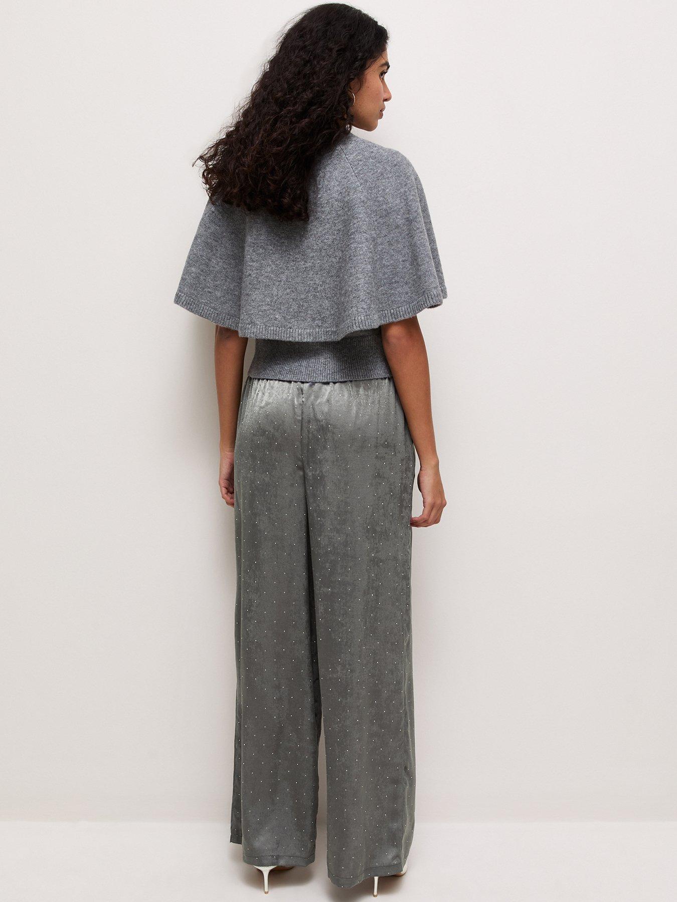 Image 2 of 5 of New Look Womens Shimmery Diamant&eacute; Tie Waist Trousers - Grey