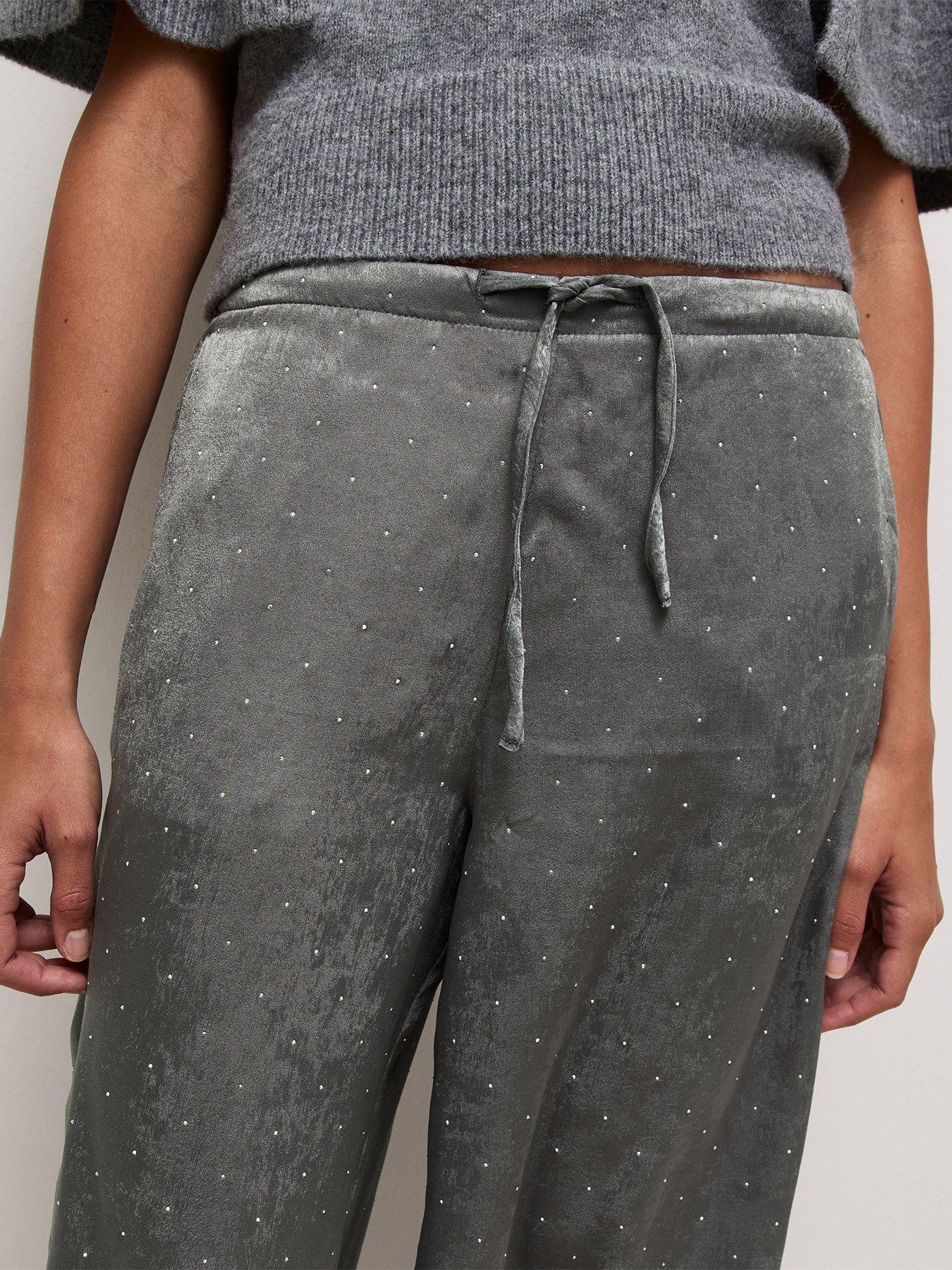 Image 4 of 5 of New Look Womens Shimmery Diamant&eacute; Tie Waist Trousers - Grey
