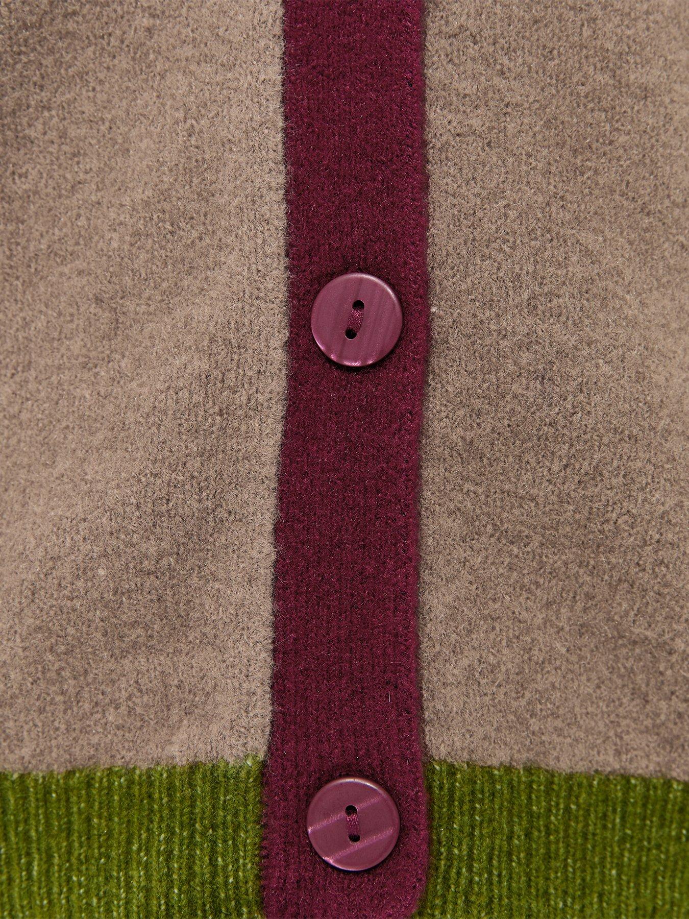 Image 5 of 6 of New Look Womens Colour Block Button-Through Ribbed Hem Cardigan - Brown