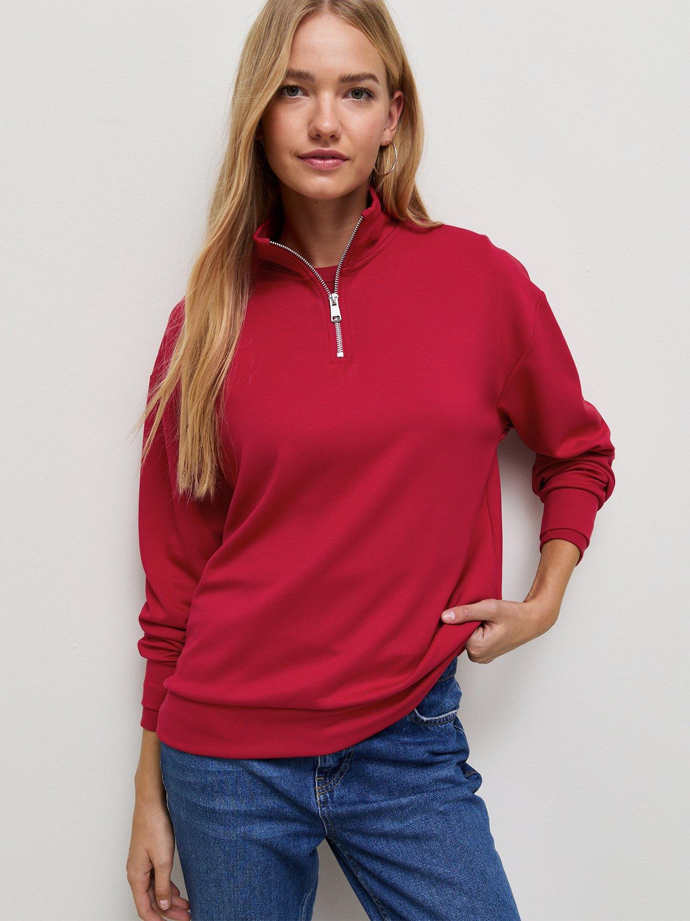 Image 1 of 5 of New Look Premium Bright Red Quarter Zip Sweatshirt