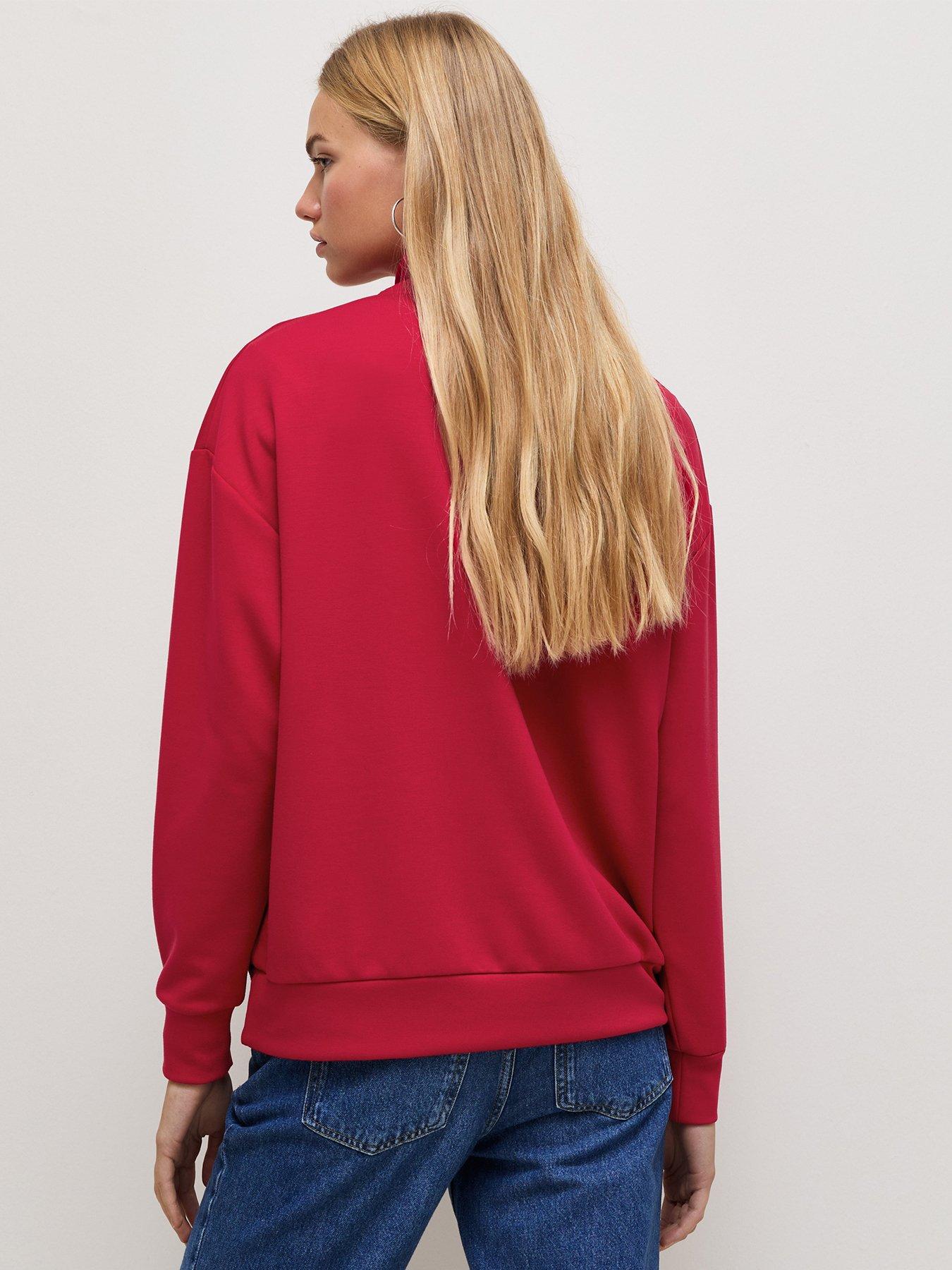 Image 2 of 5 of New Look Premium Bright Red Quarter Zip Sweatshirt