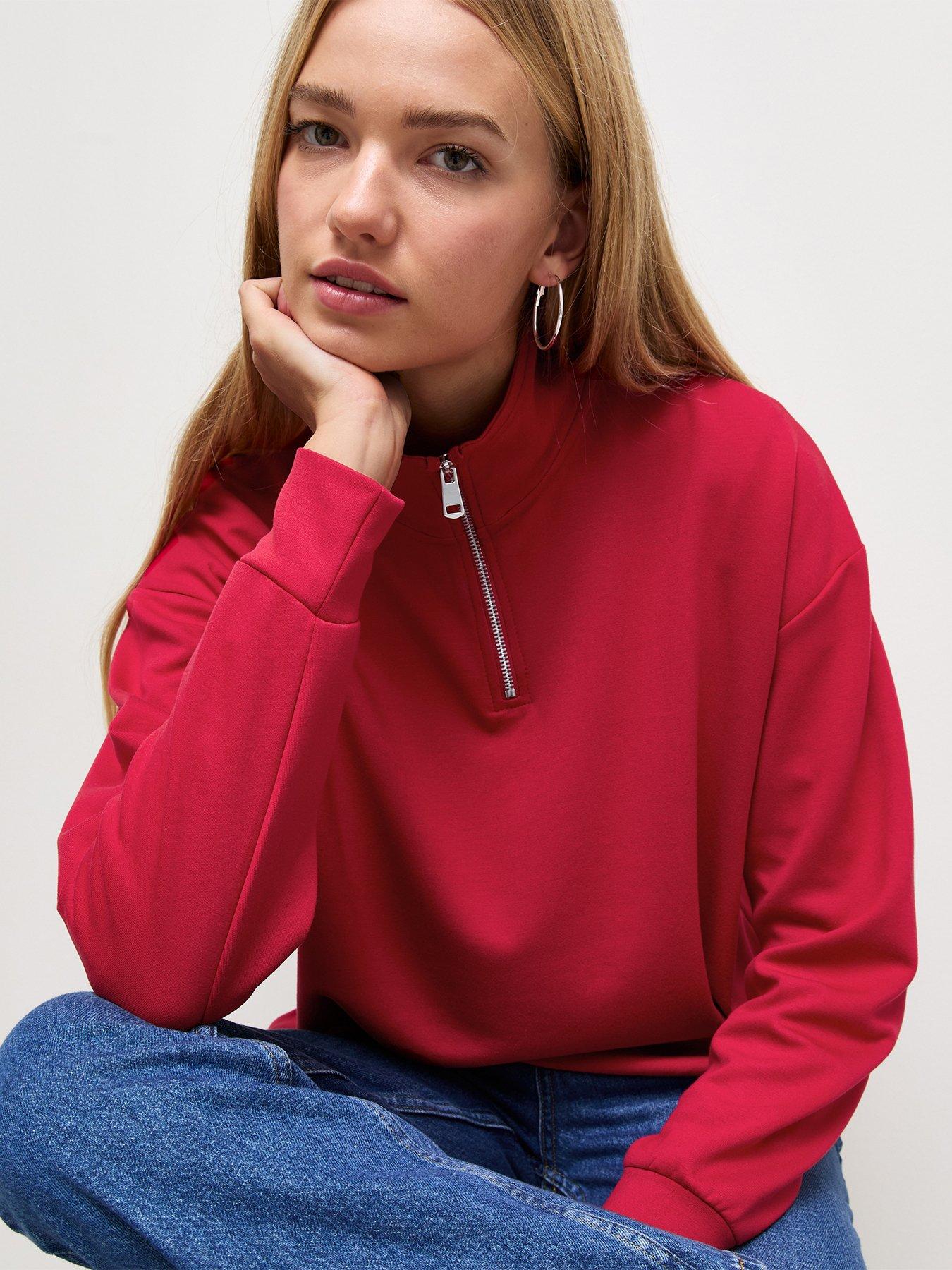 Image 4 of 5 of New Look Premium Bright Red Quarter Zip Sweatshirt