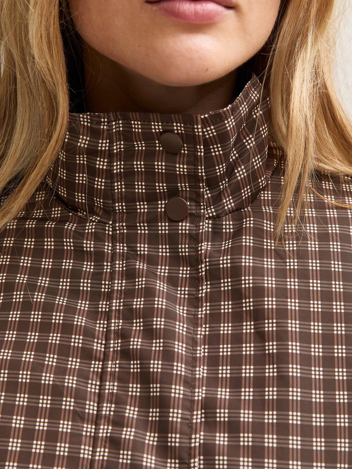 Image 3 of 4 of New Look Womens Check Funnel Neck Zip Through Jacket - Brown