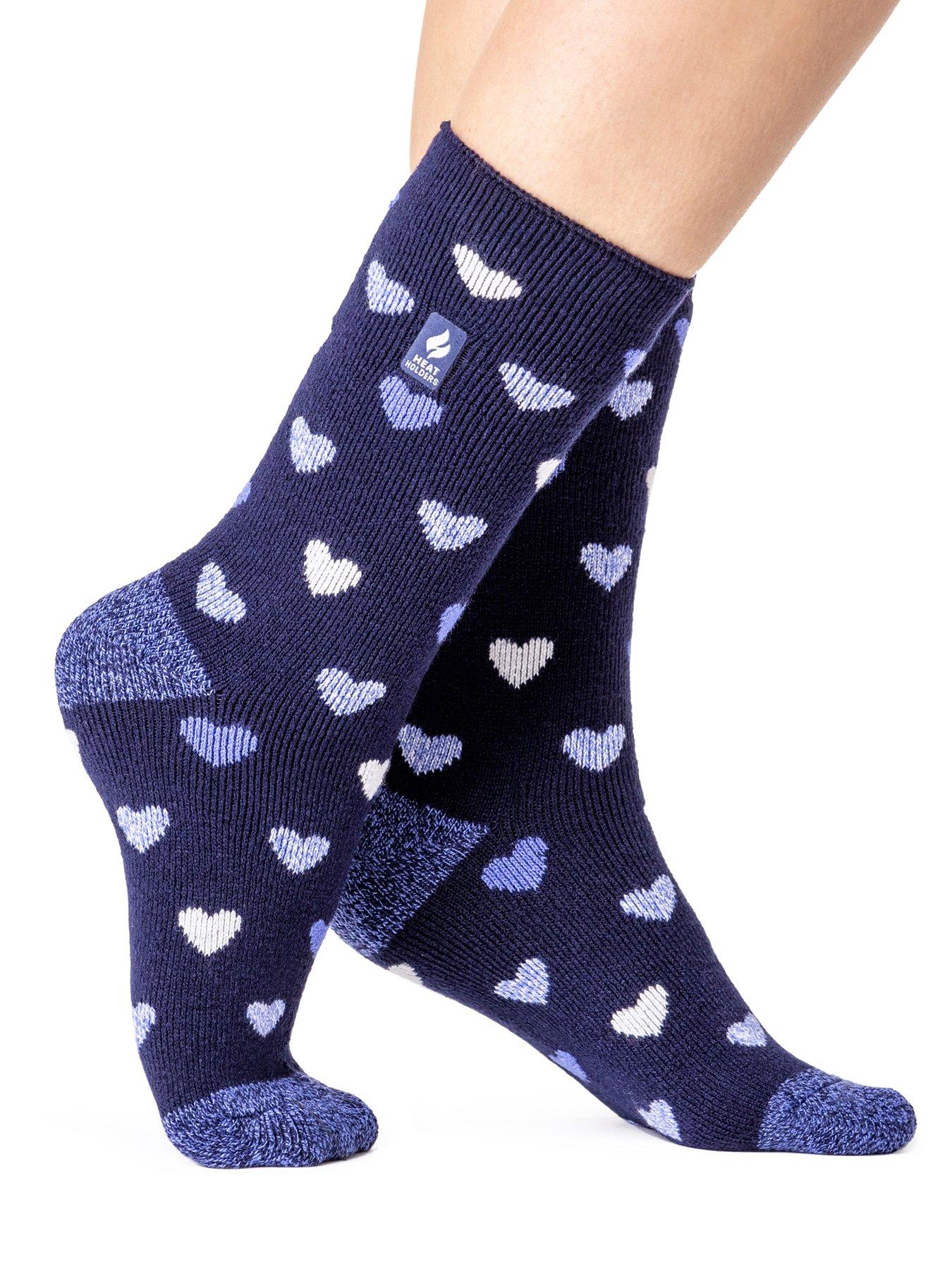 Image 1 of 3 of Heat Holders Womens Lite Thermal Crew Socks - Navy Heart