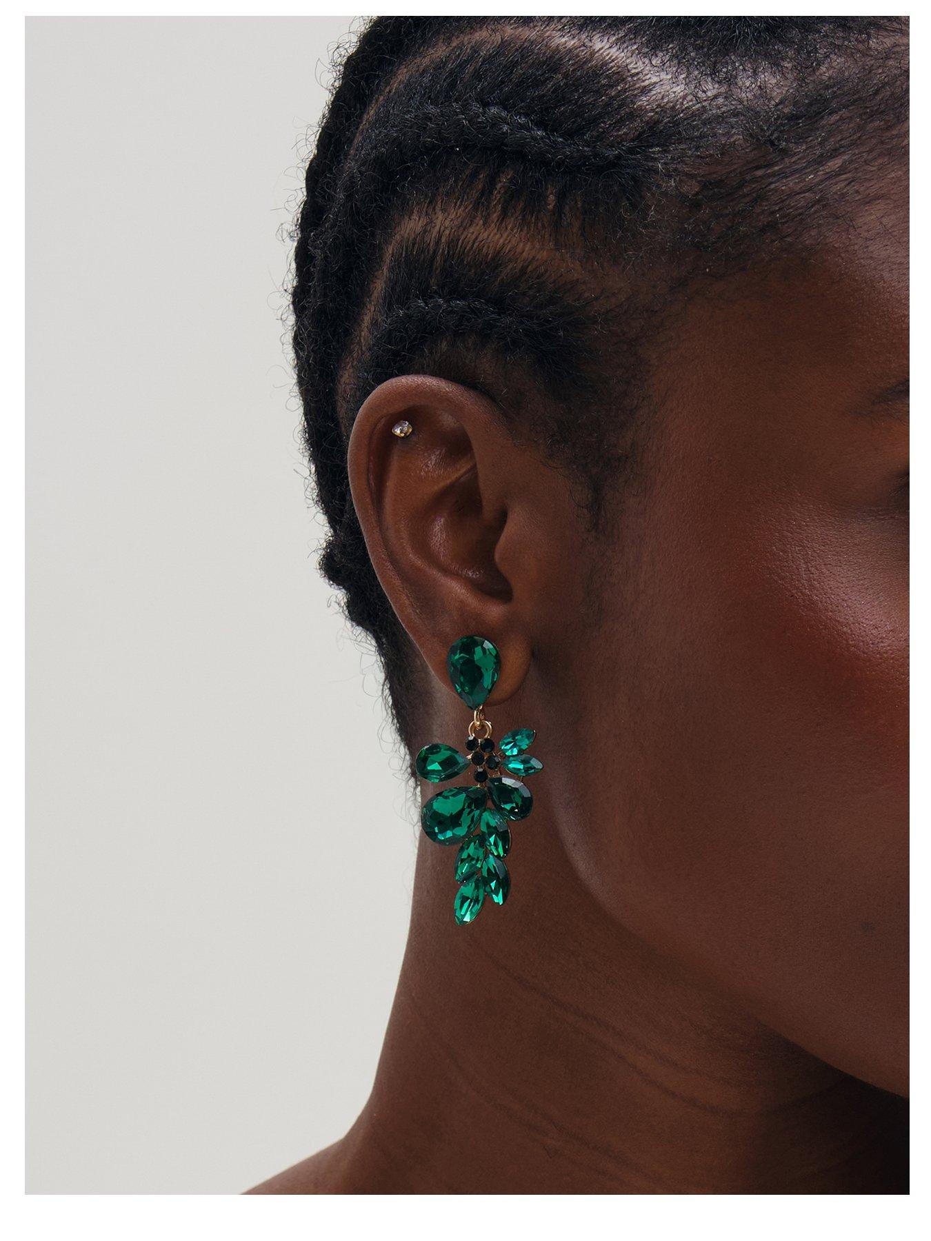 Image 1 of 2 of Mood Gold Plated And Emerald Leaf Statement Earrings