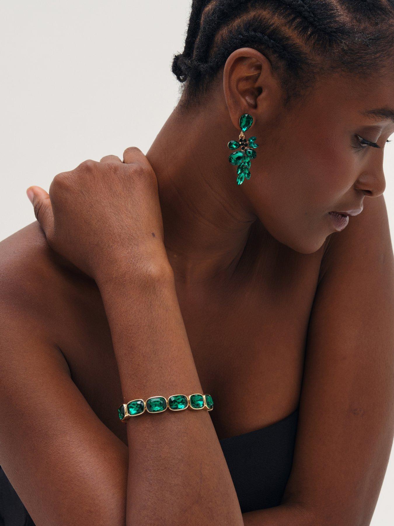 Image 2 of 2 of Mood Gold Plated And Emerald Leaf Statement Earrings