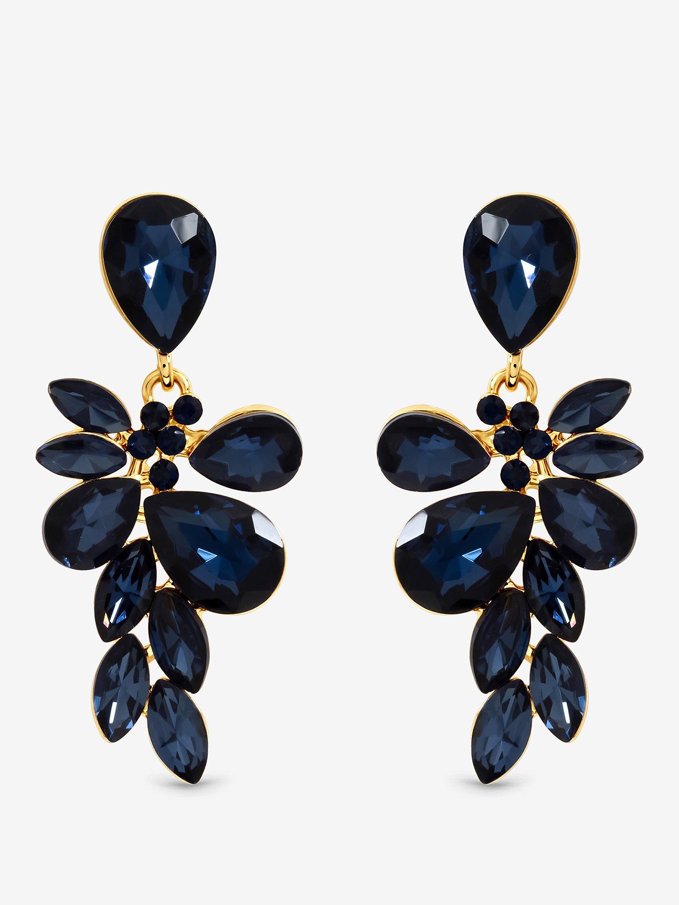 Image 1 of 3 of Mood Gold Plated And Sapphire Leaf Statement Earrings
