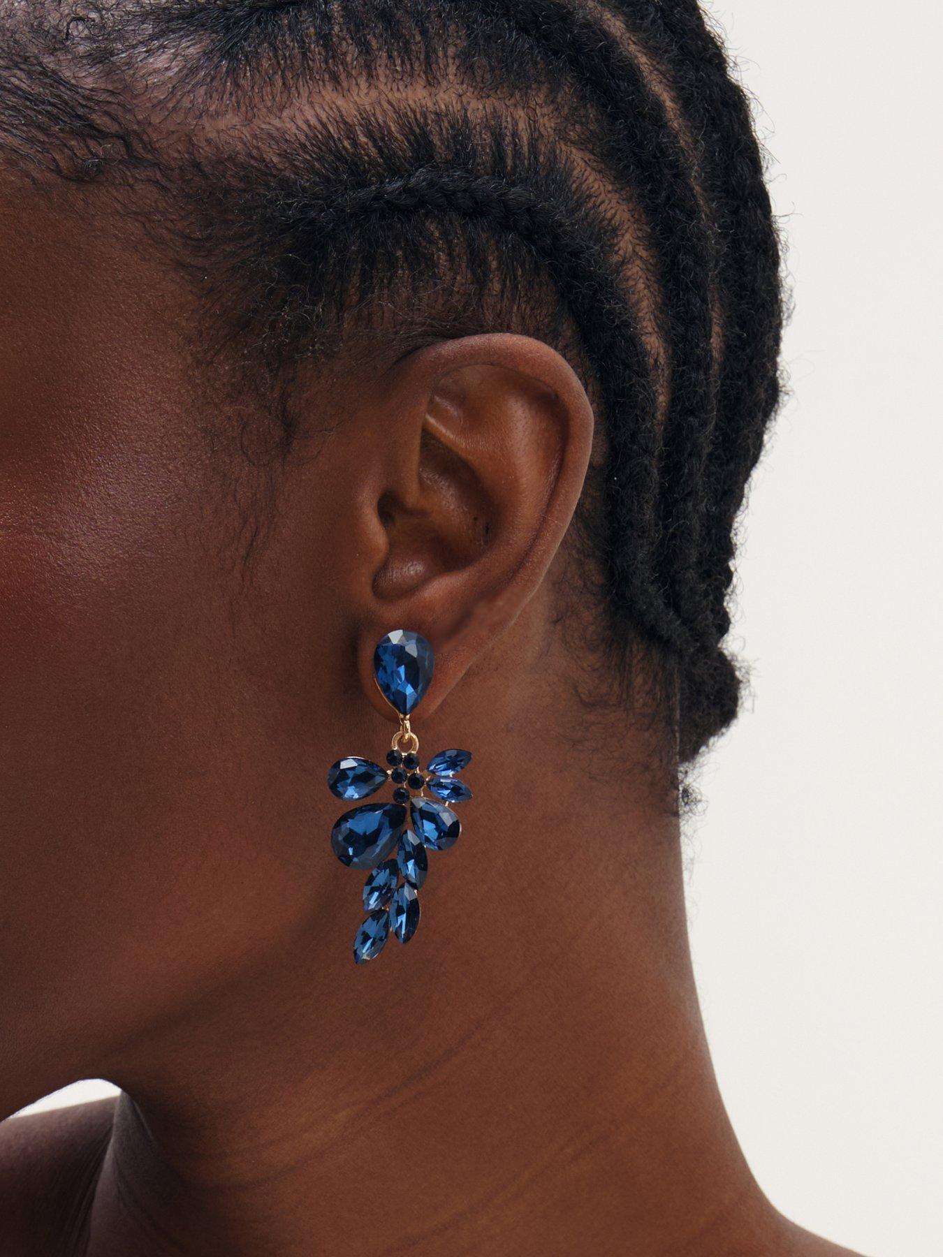 Image 2 of 3 of Mood Gold Plated And Sapphire Leaf Statement Earrings