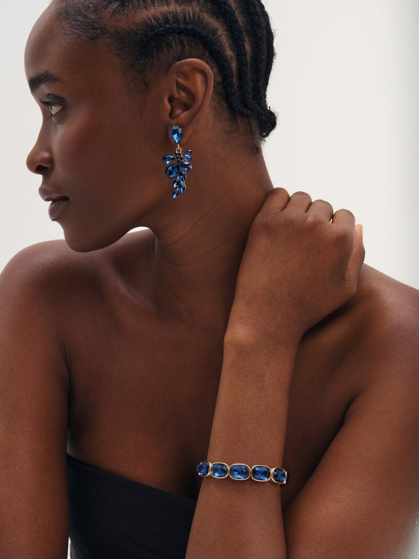 Image 3 of 3 of Mood Gold Plated And Sapphire Leaf Statement Earrings