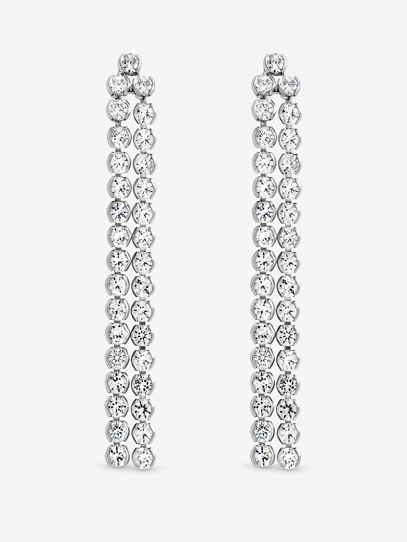 Image 1 of 3 of Mood Silver Plated Double Drop Linear Crystal Earrings