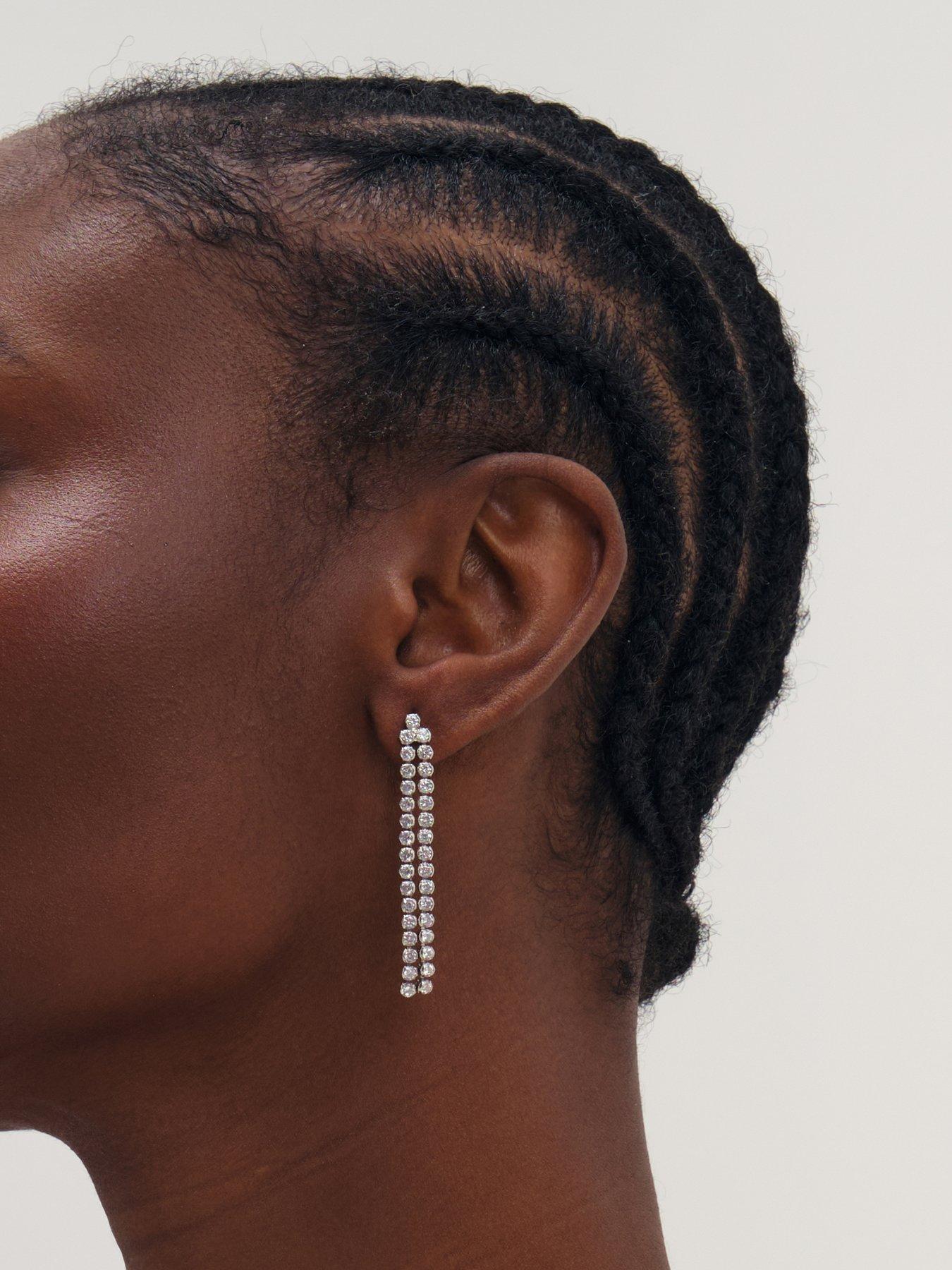 Image 2 of 3 of Mood Silver Plated Double Drop Linear Crystal Earrings