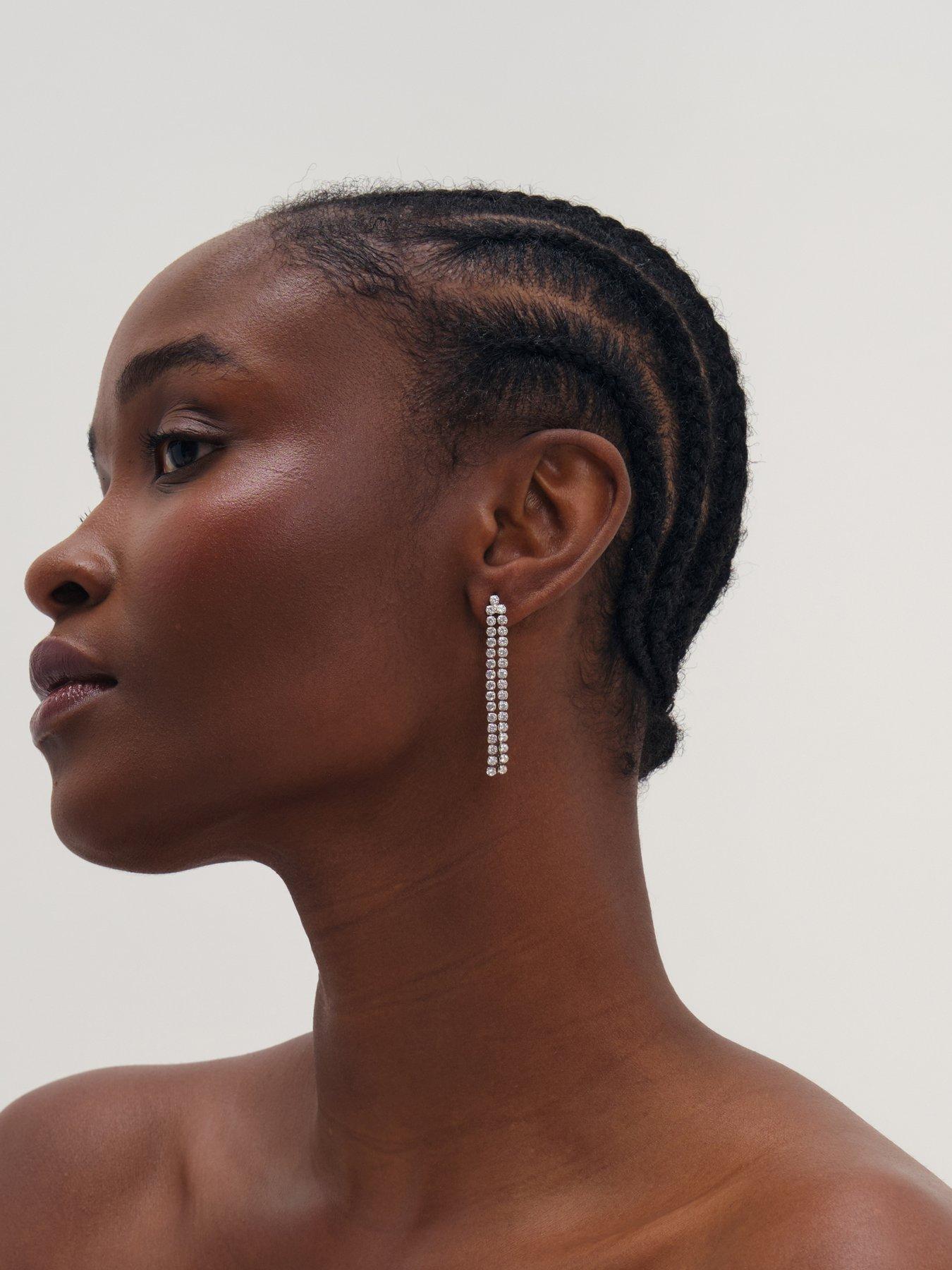 Image 3 of 3 of Mood Silver Plated Double Drop Linear Crystal Earrings