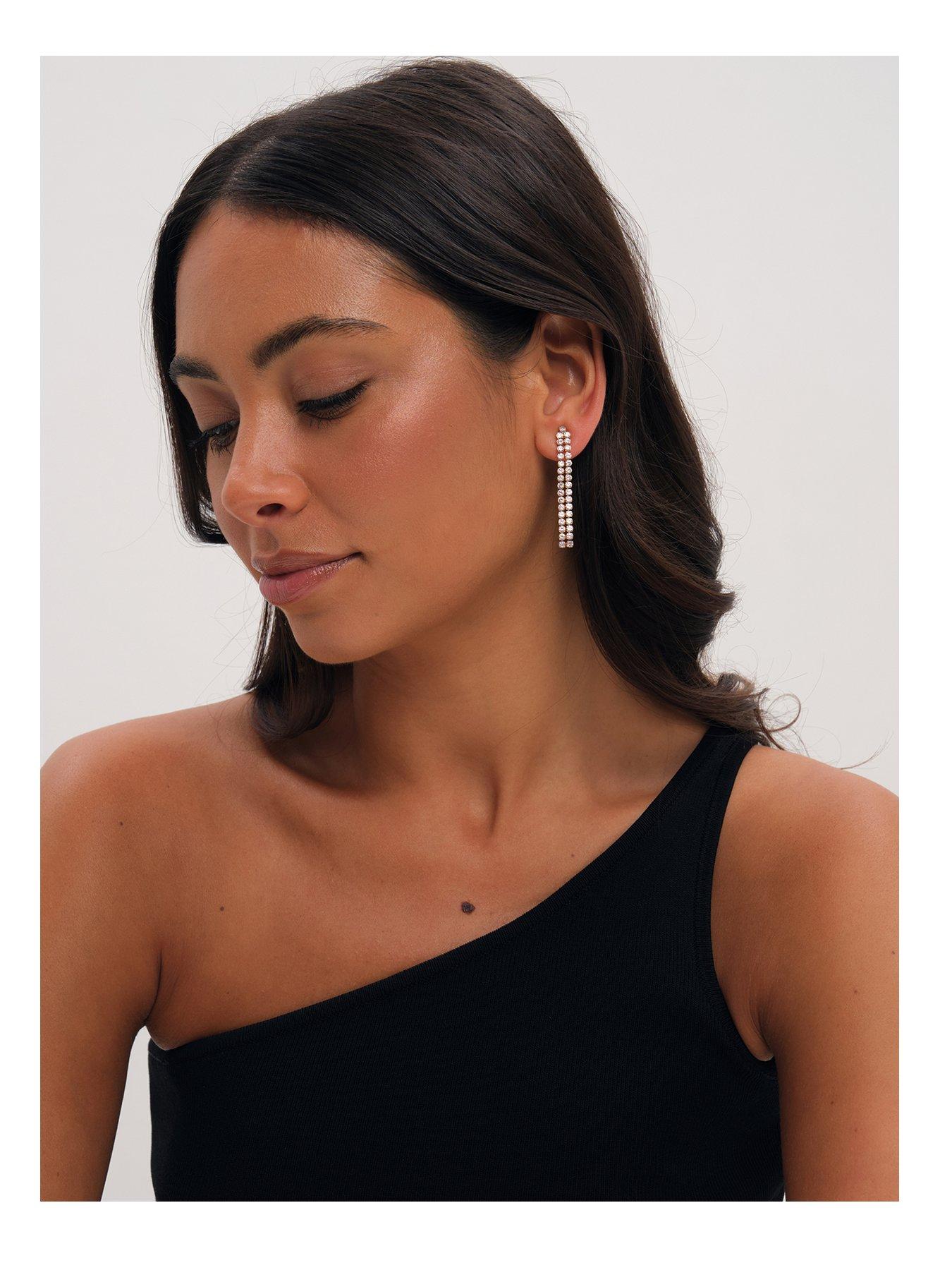 Image 1 of 3 of Mood Gold Plated Double Drop Linear Crystal Earrings