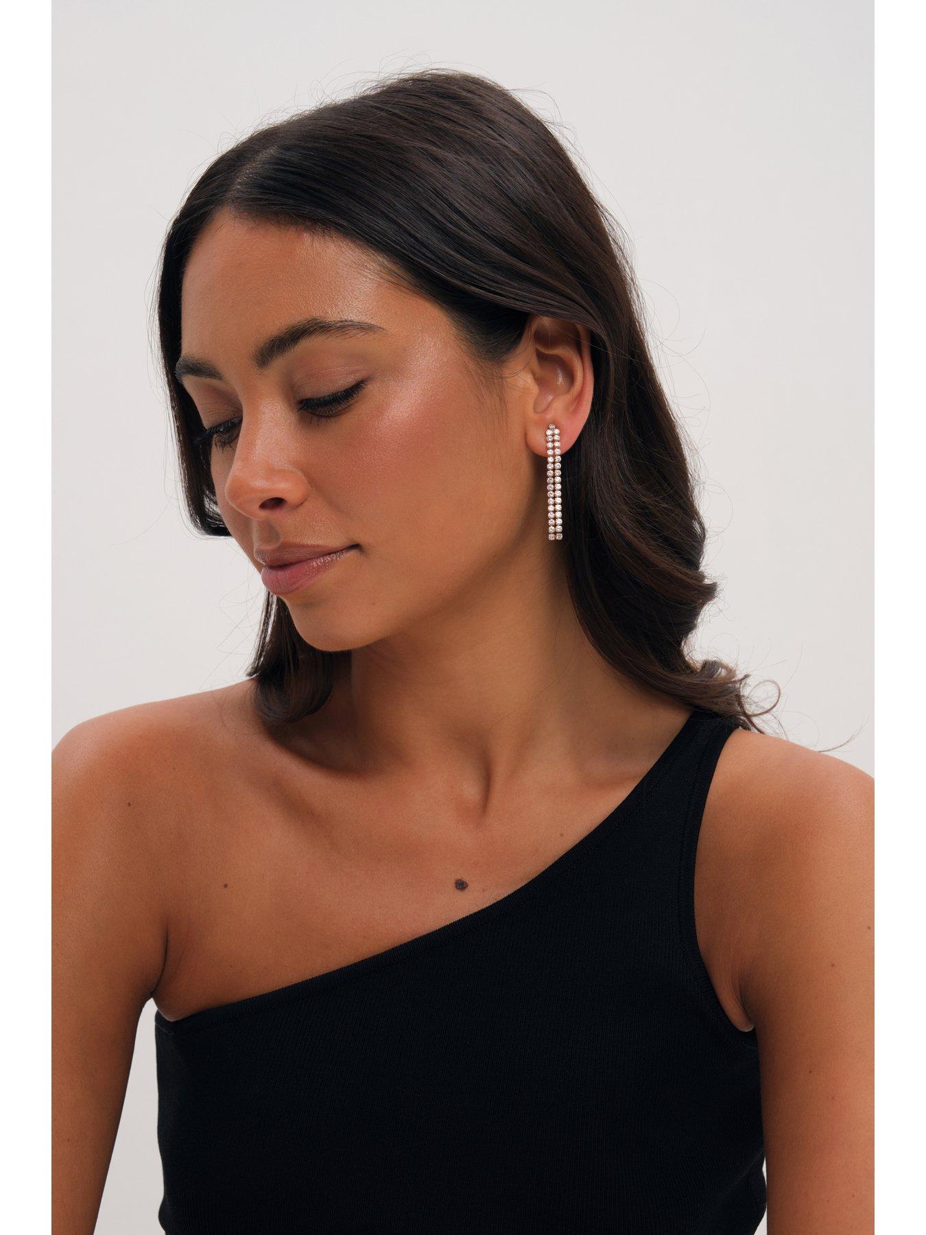 Image 3 of 3 of Mood Gold Plated Double Drop Linear Crystal Earrings