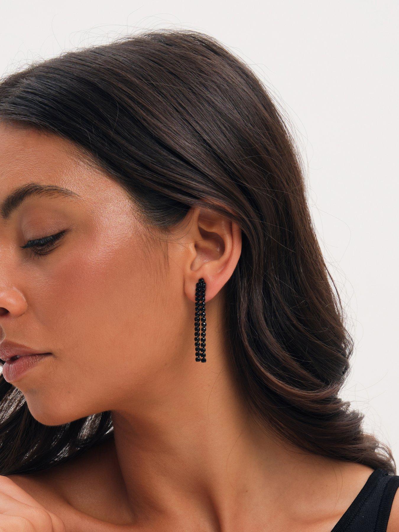 Image 2 of 3 of Mood Jet Plated Double Drop Linear Jet Earrings