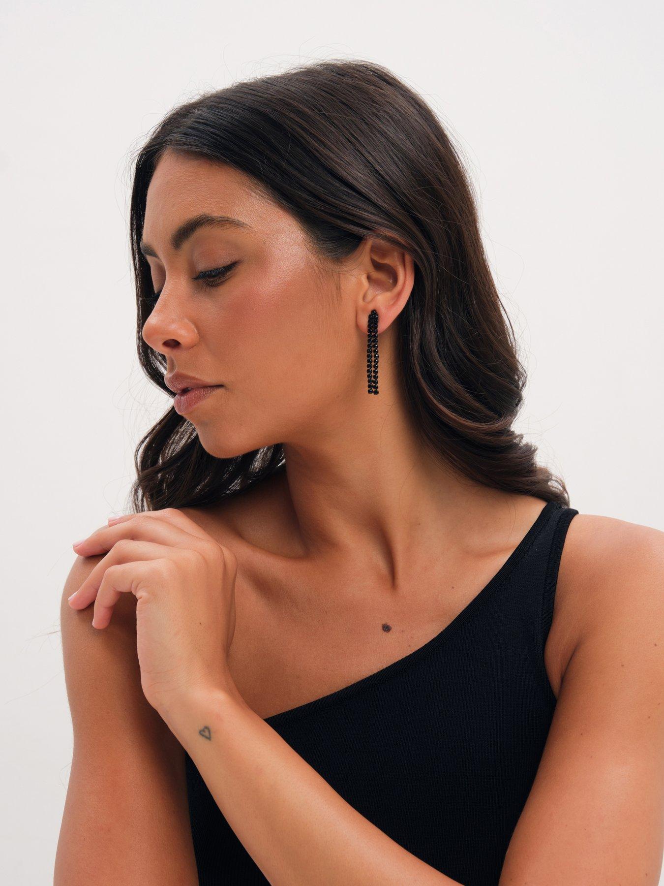 Image 3 of 3 of Mood Jet Plated Double Drop Linear Jet Earrings