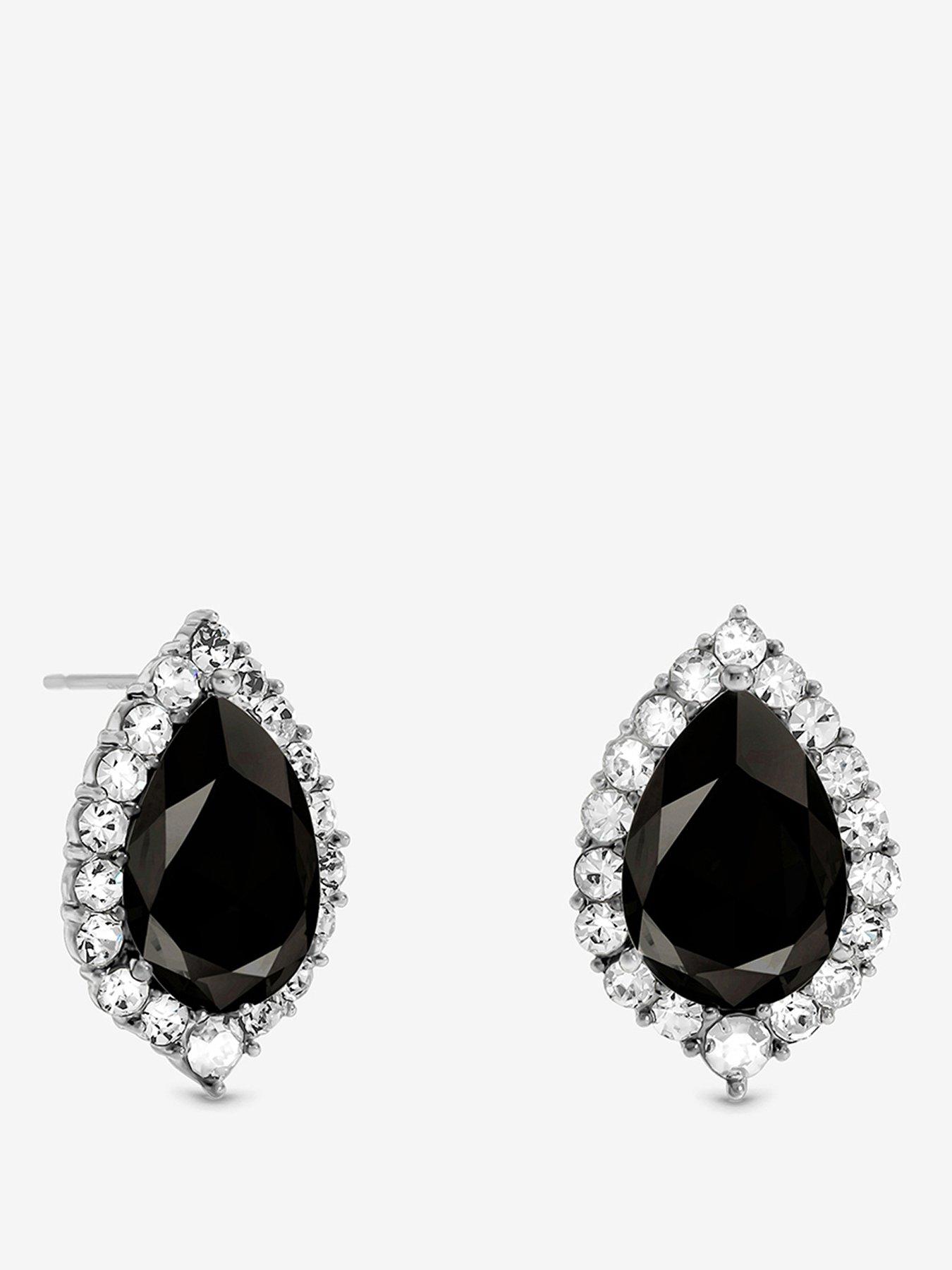 Image 1 of 1 of Mood MOOD RHODIUM PLATE WITH JET PEAR STUD EARRING