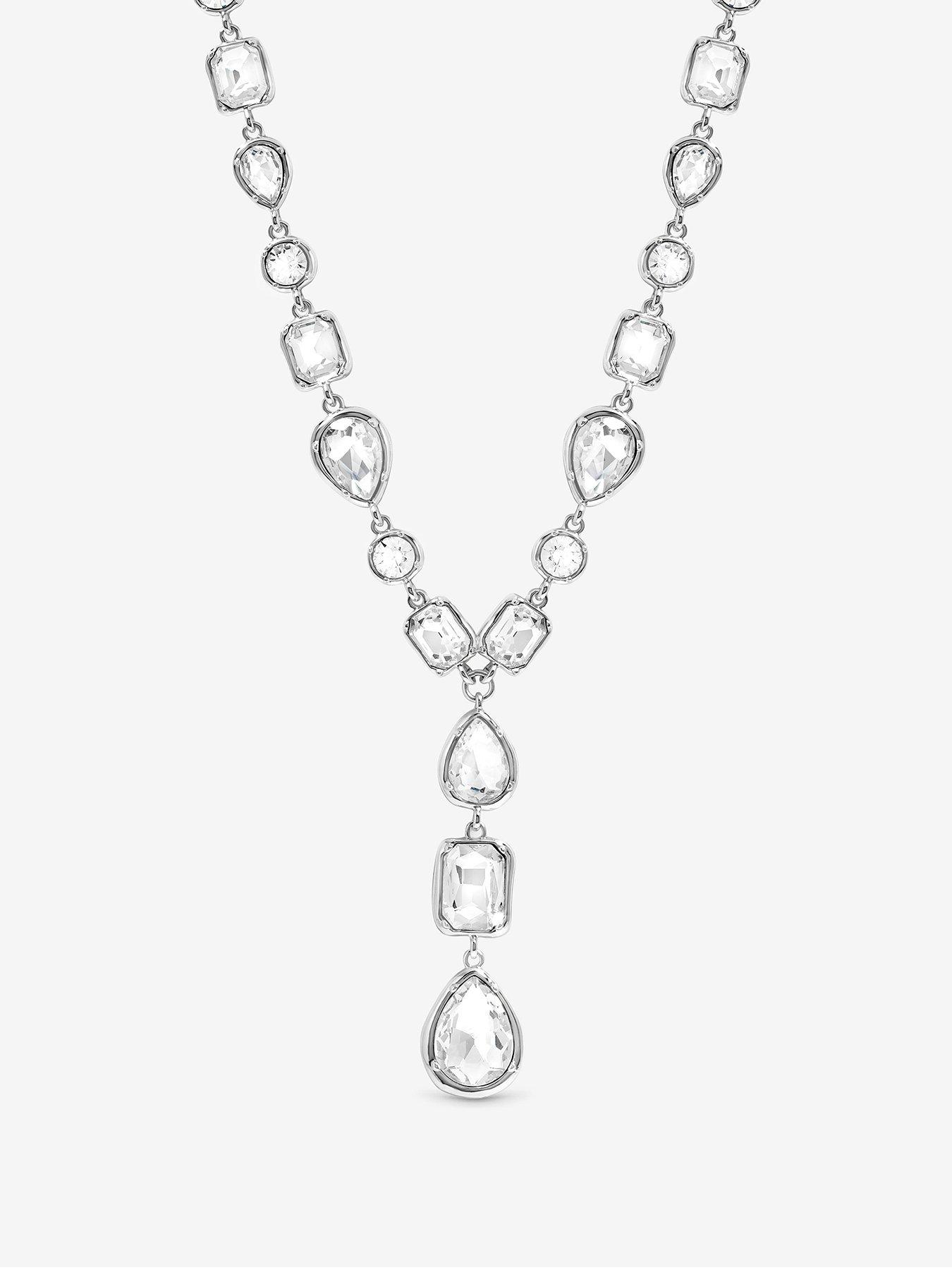 Mood Silver Plated And Crystal Multistone Y Drop Necklace
