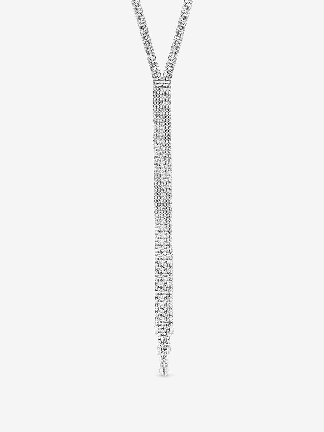 Mood Silver Crystal Lariat Necklace