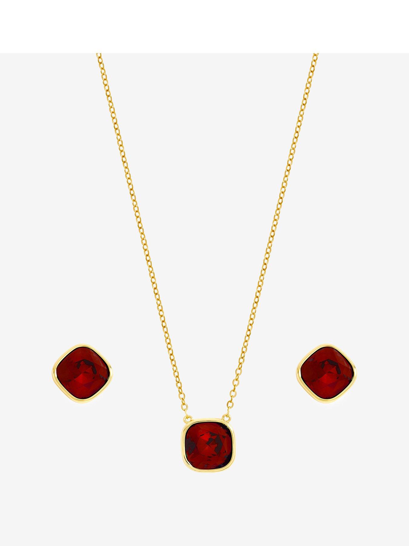 Image 1 of 1 of Mood Womens Gold Plated Ruby Two Piece Jewellery Set - Gold