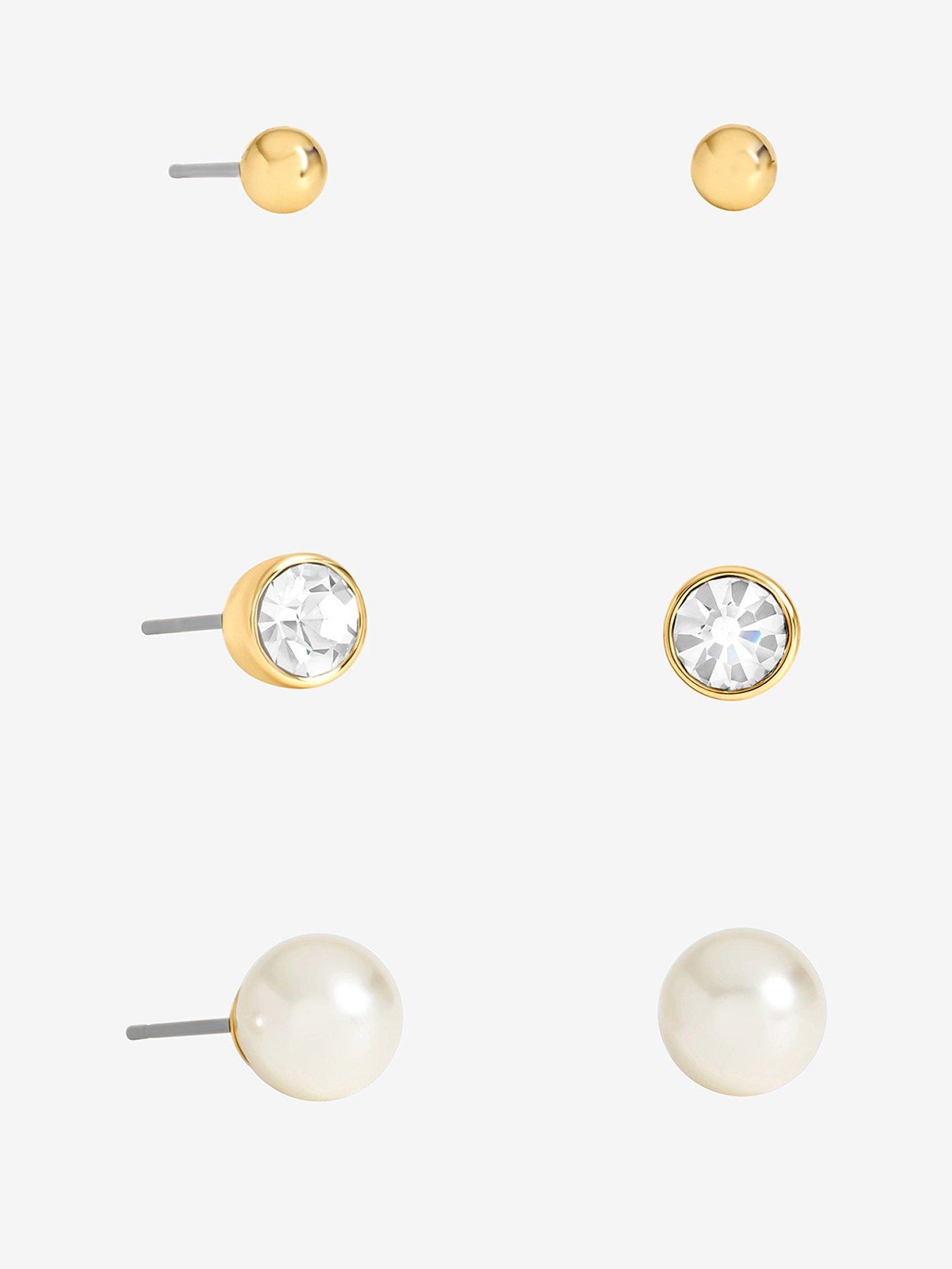 Mood Gold Plated Pearl And Crystal Stud Multipack