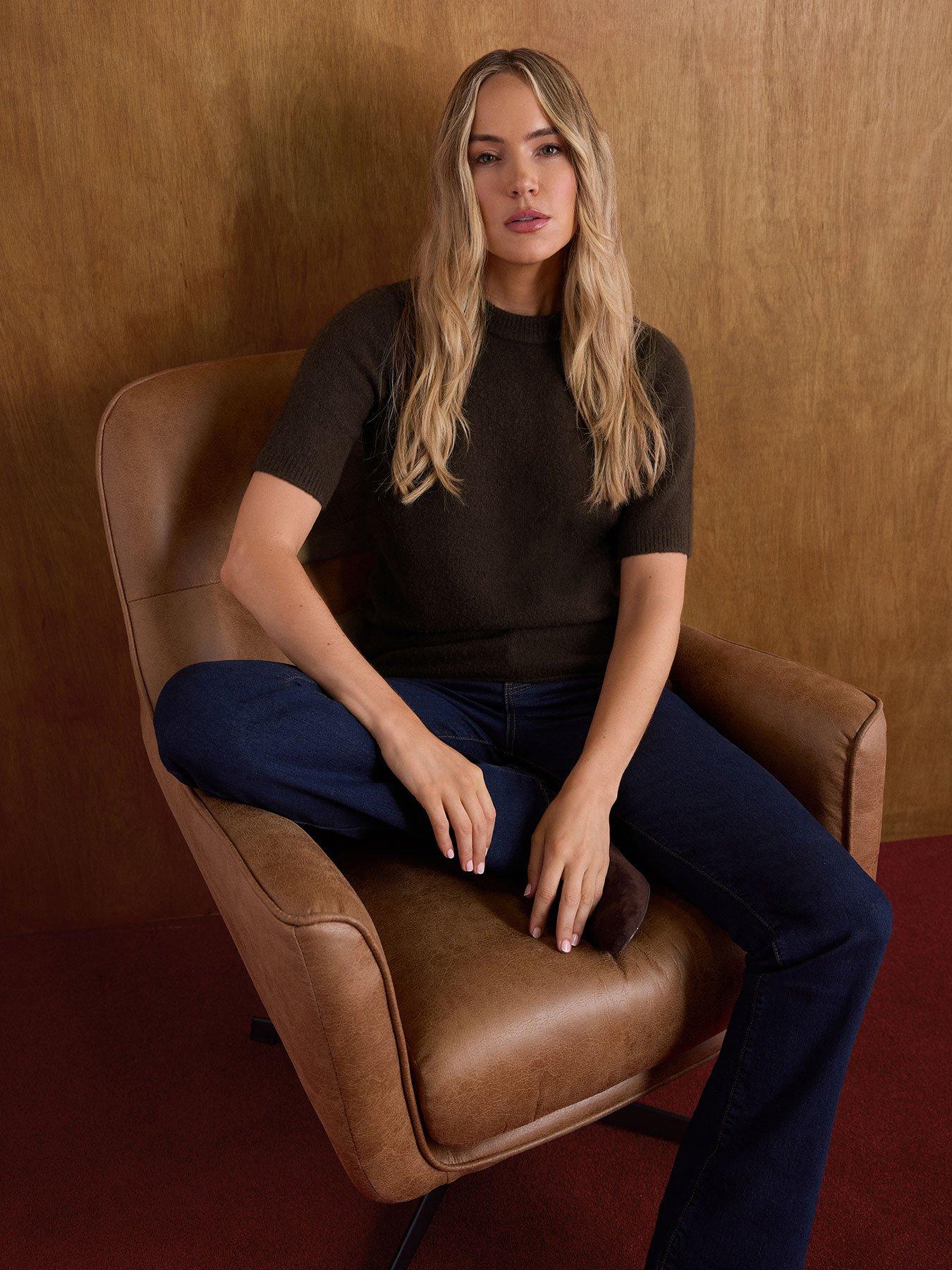 Image 1 of 4 of Long Tall Sally Short Sleeve Knit Jumper - Brown