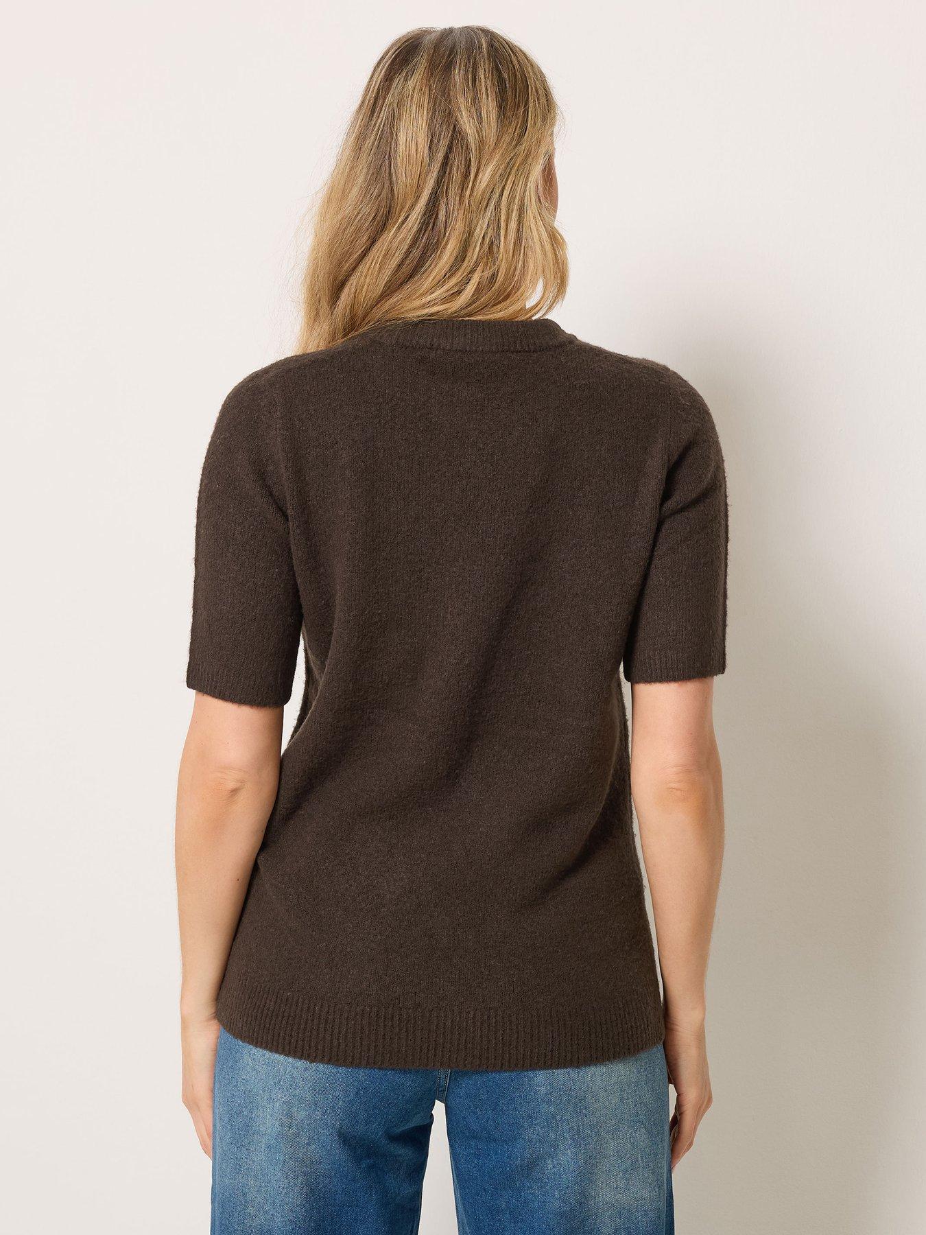 Image 2 of 4 of Long Tall Sally Short Sleeve Knit Jumper - Brown