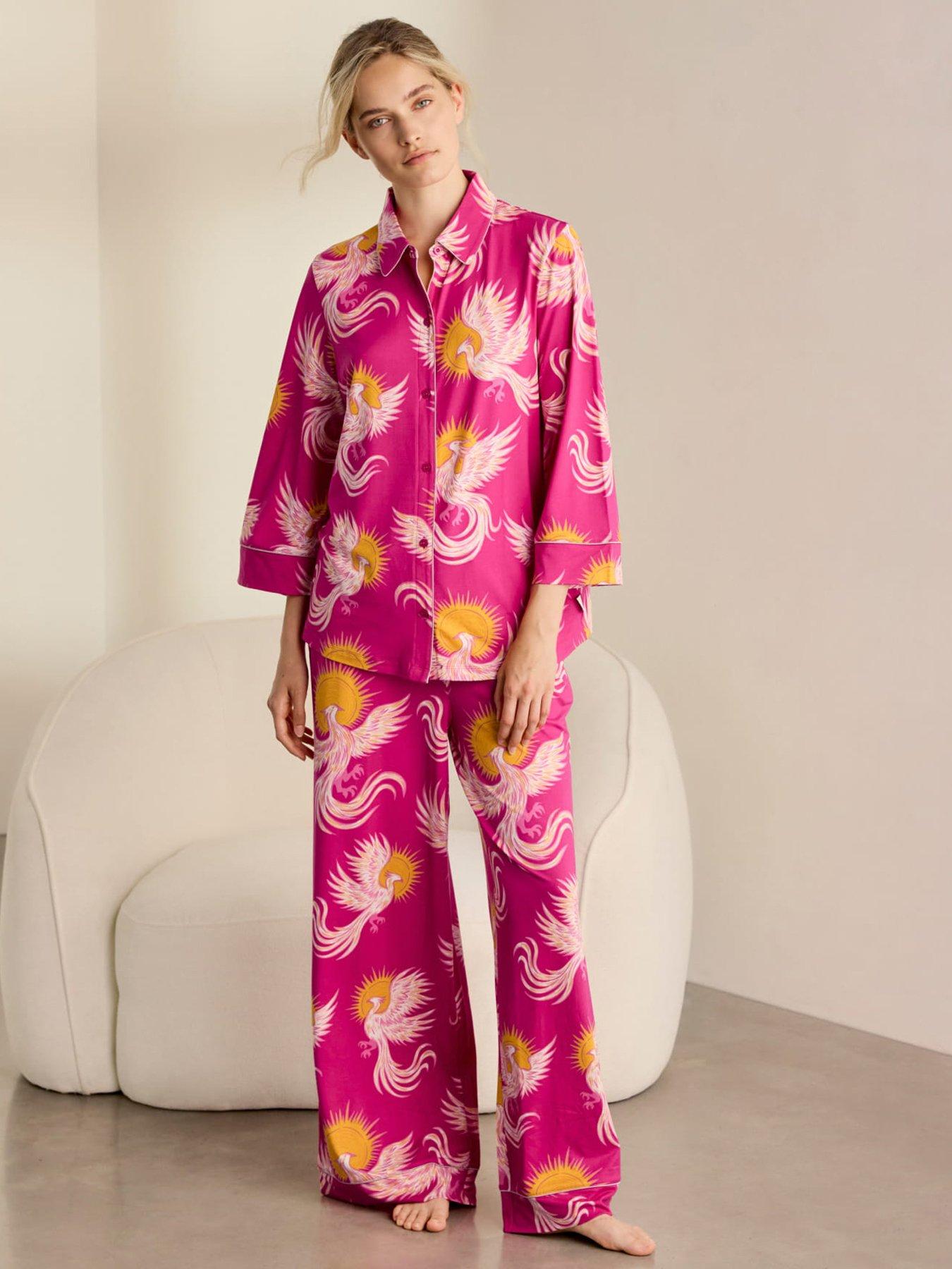 CHELSEA PEERS Solar Phoenix Print Button Up Long Pyjama Set - Pink