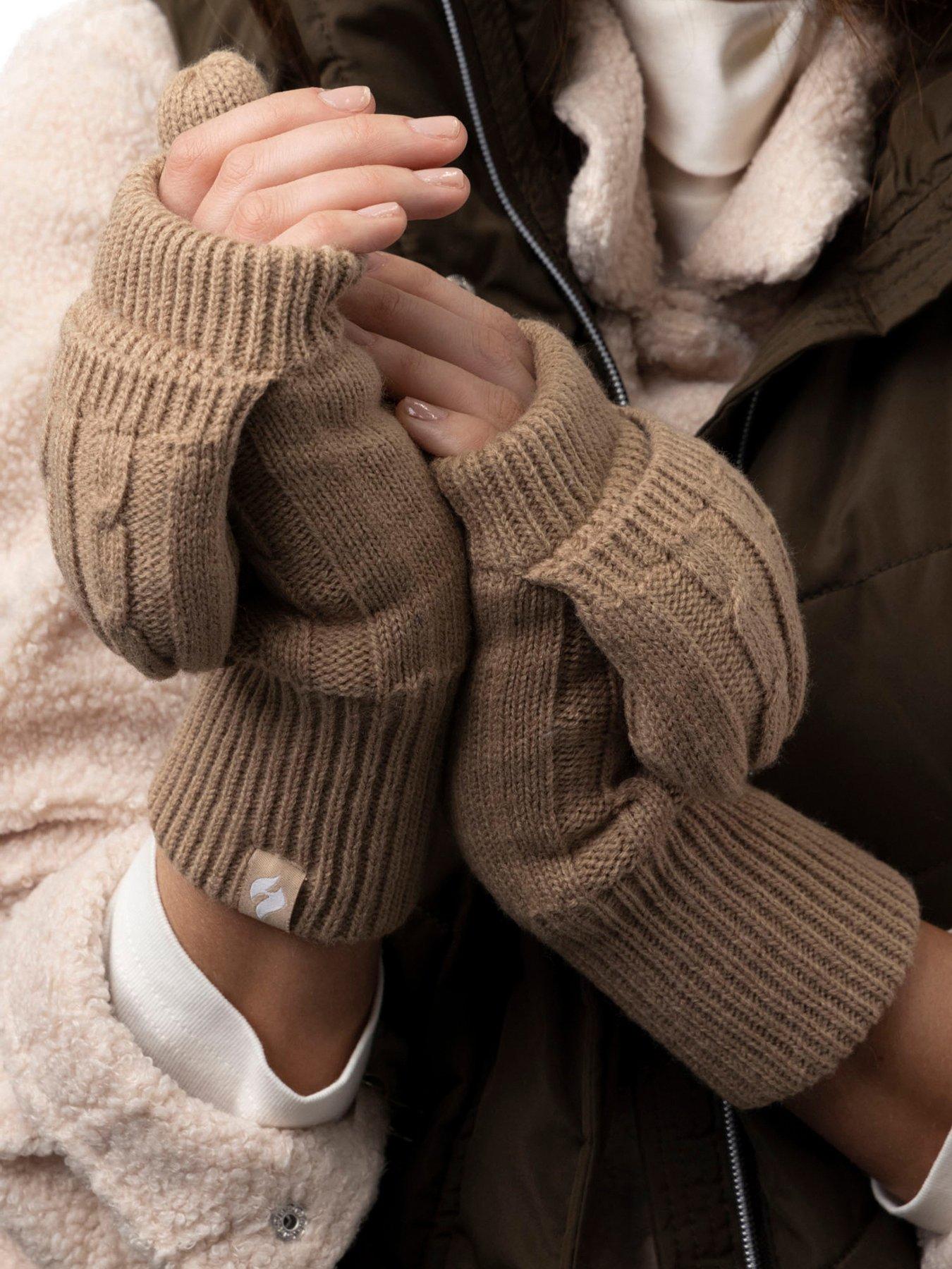 Image 1 of 5 of Heat Holders CABLE KNIT CONVERTER MITTENS - BEIGE