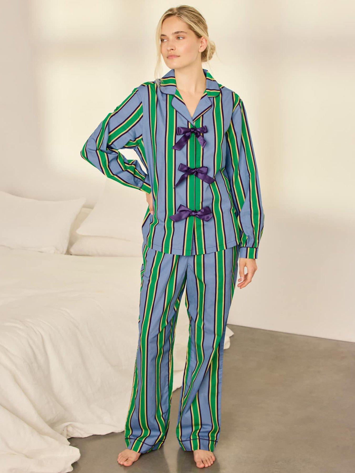 CHELSEA PEERS Organic Cotton Jewel Stripe Button Up Long Pyjama Set - Multi