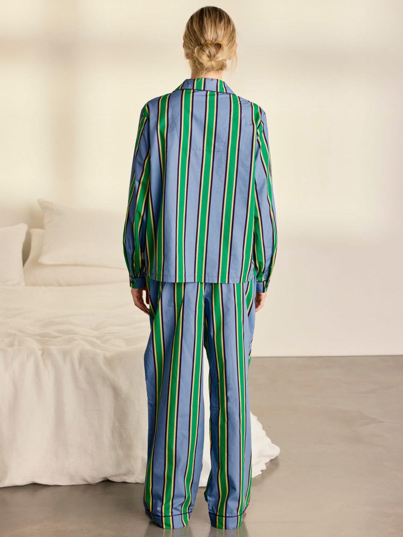 Image 2 of 6 of CHELSEA PEERS Organic Cotton Jewel Stripe Button Up Long Pyjama Set - Multi