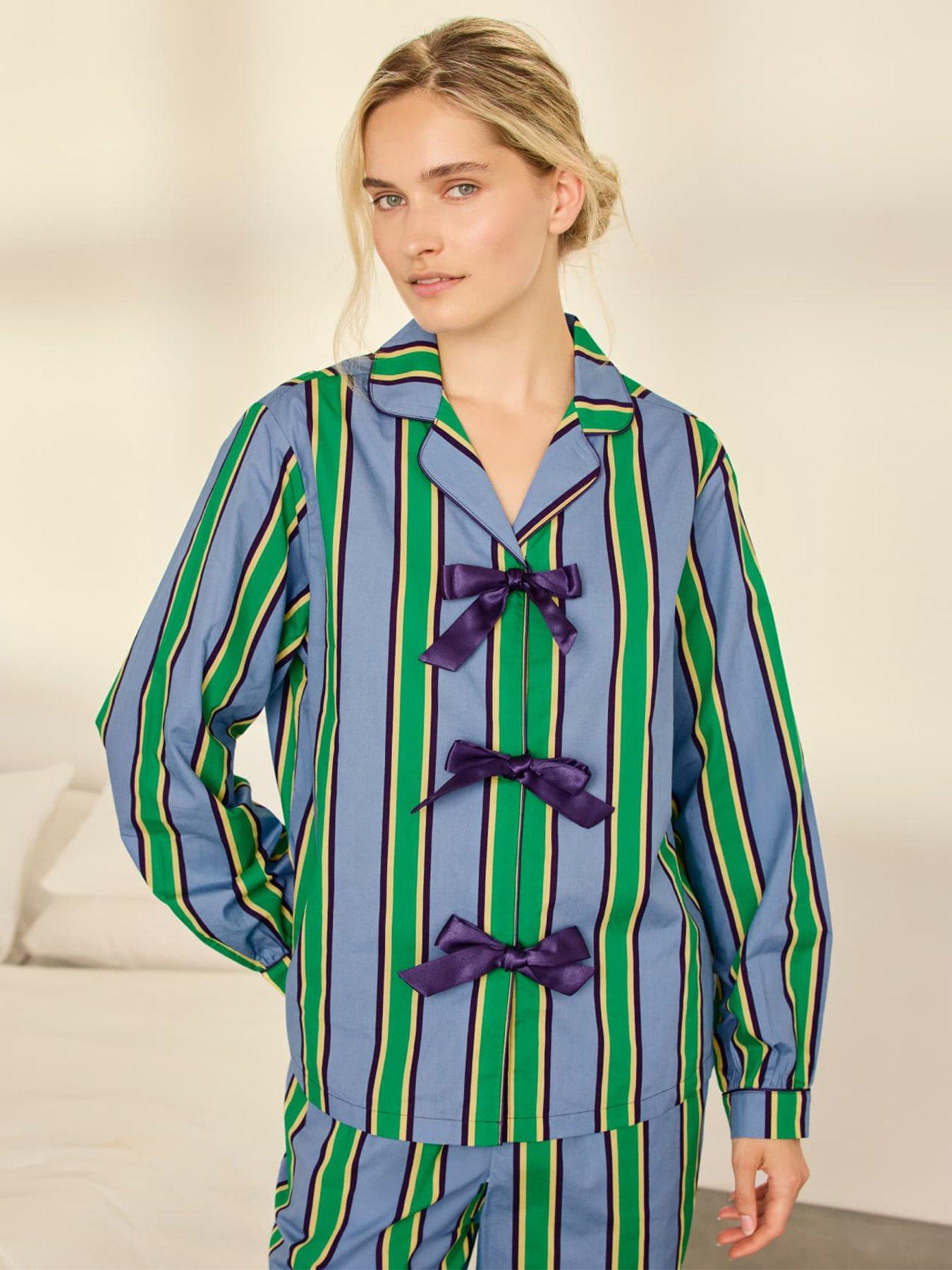 Image 3 of 6 of CHELSEA PEERS Organic Cotton Jewel Stripe Button Up Long Pyjama Set - Multi