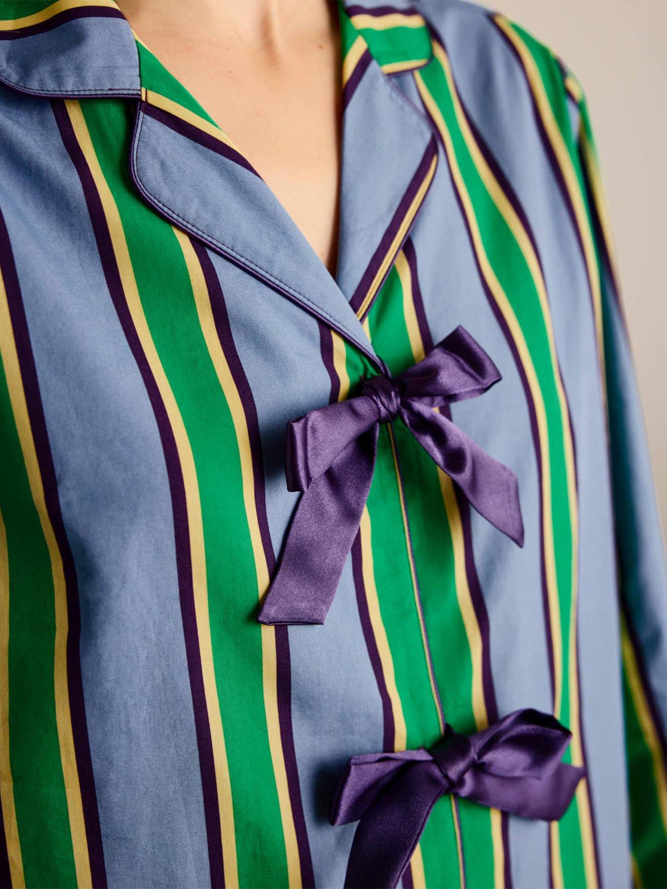Image 4 of 6 of CHELSEA PEERS Organic Cotton Jewel Stripe Button Up Long Pyjama Set - Multi