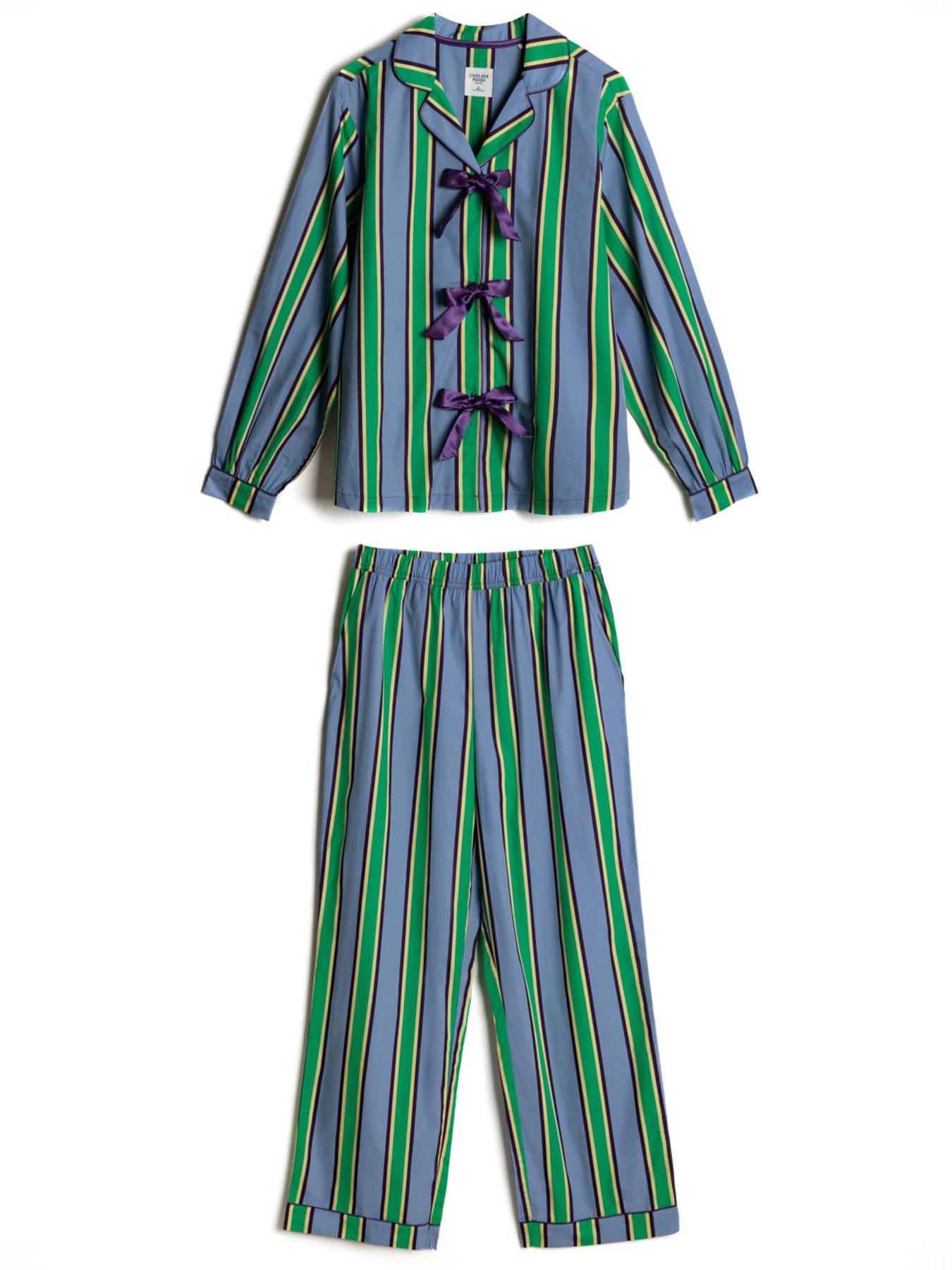 Image 5 of 6 of CHELSEA PEERS Organic Cotton Jewel Stripe Button Up Long Pyjama Set - Multi