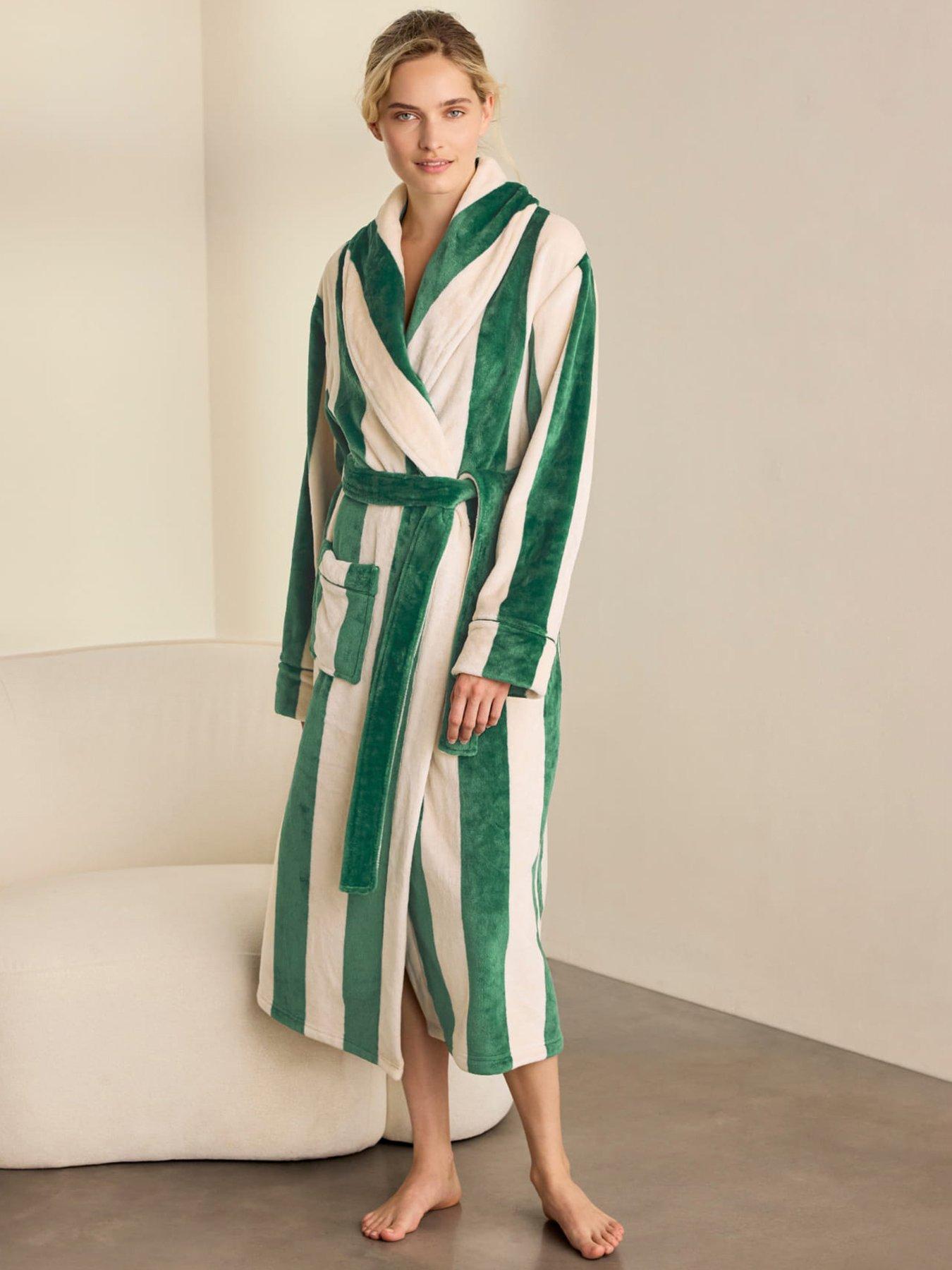 CHELSEA PEERS Fleece Stripe Long Dressing Gown - Dark Green