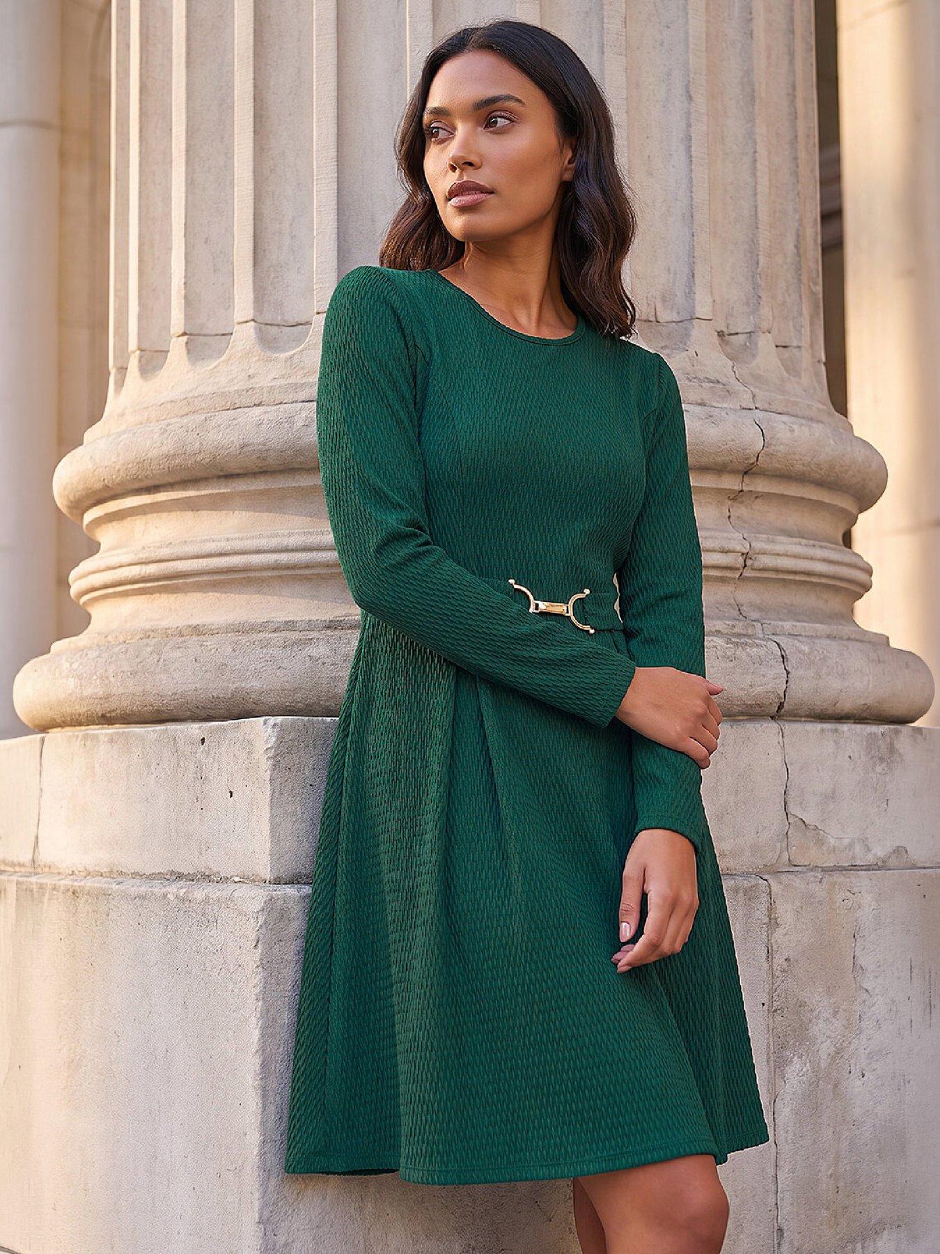 Image 1 of 4 of Roman Textured Trim Detail Dress