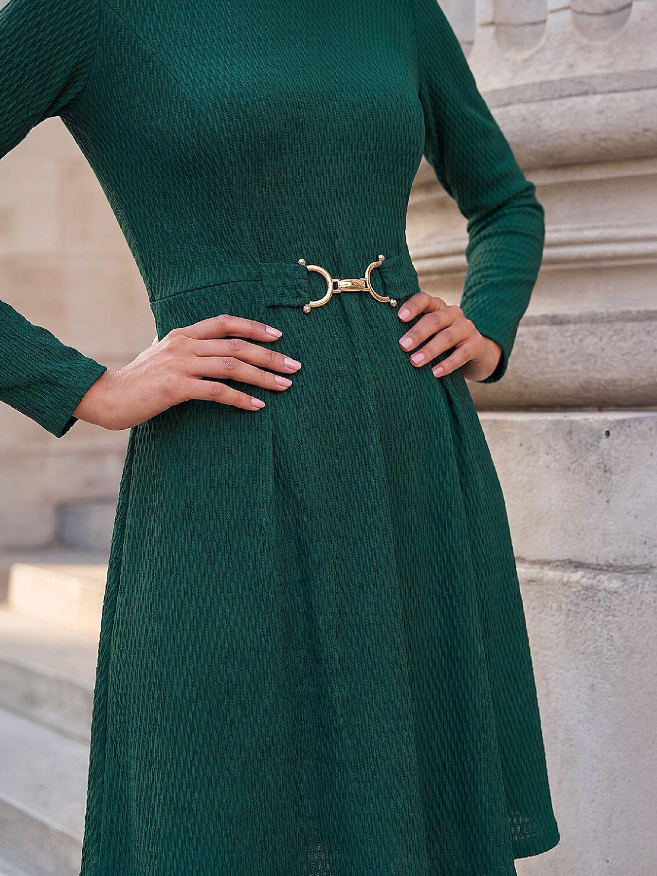 Image 2 of 4 of Roman Textured Trim Detail Dress