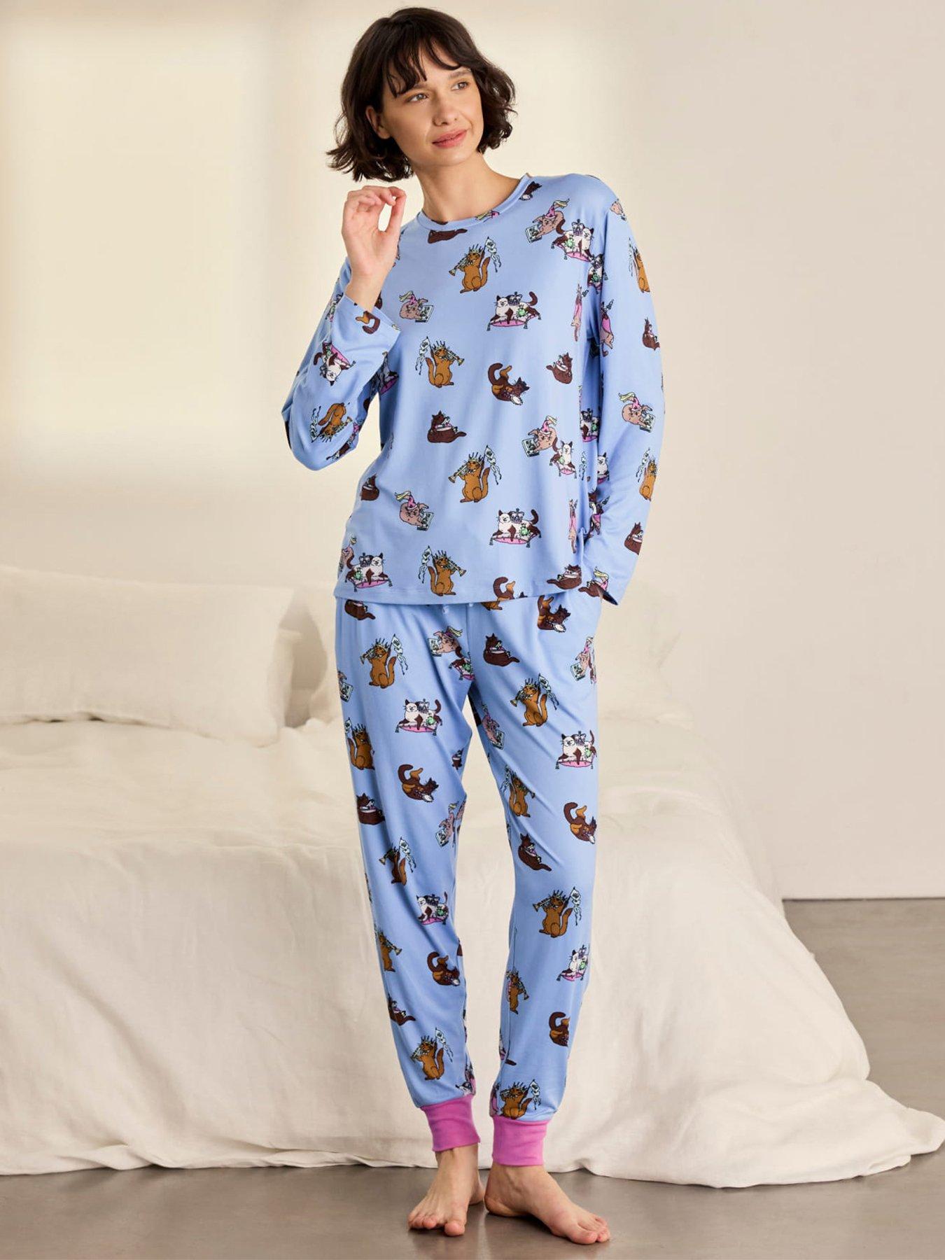 CHELSEA PEERS Princess Cats Print Long Pyjama Set - Blue
