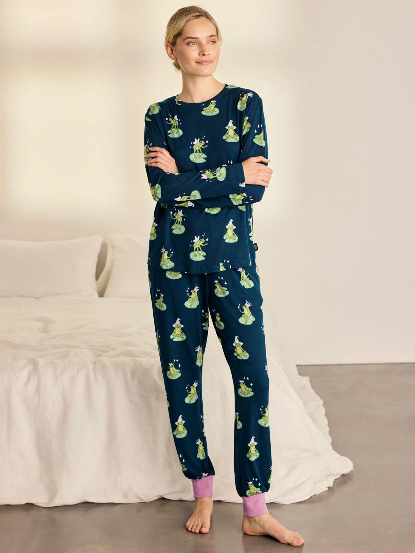 CHELSEA PEERS Enchanted Frog Print Long Pyjama Set - Teal