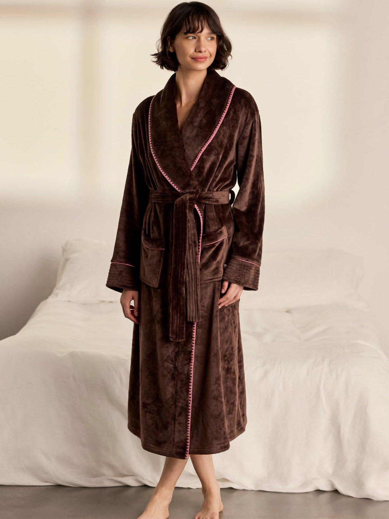 CHELSEA PEERS Fleece Long Dressing Gown - Brown  &  Pink