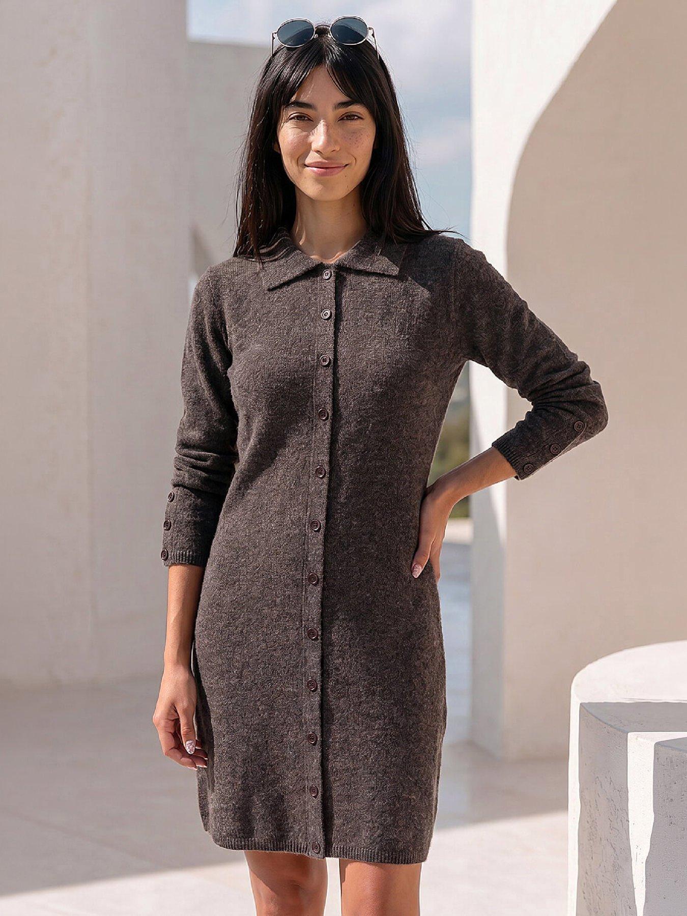Image 1 of 4 of Roman Petite Button Collar Knit Dress