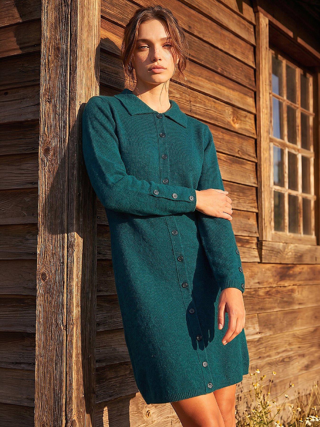 Image 1 of 4 of Roman Petite Button Collar Knit Dress