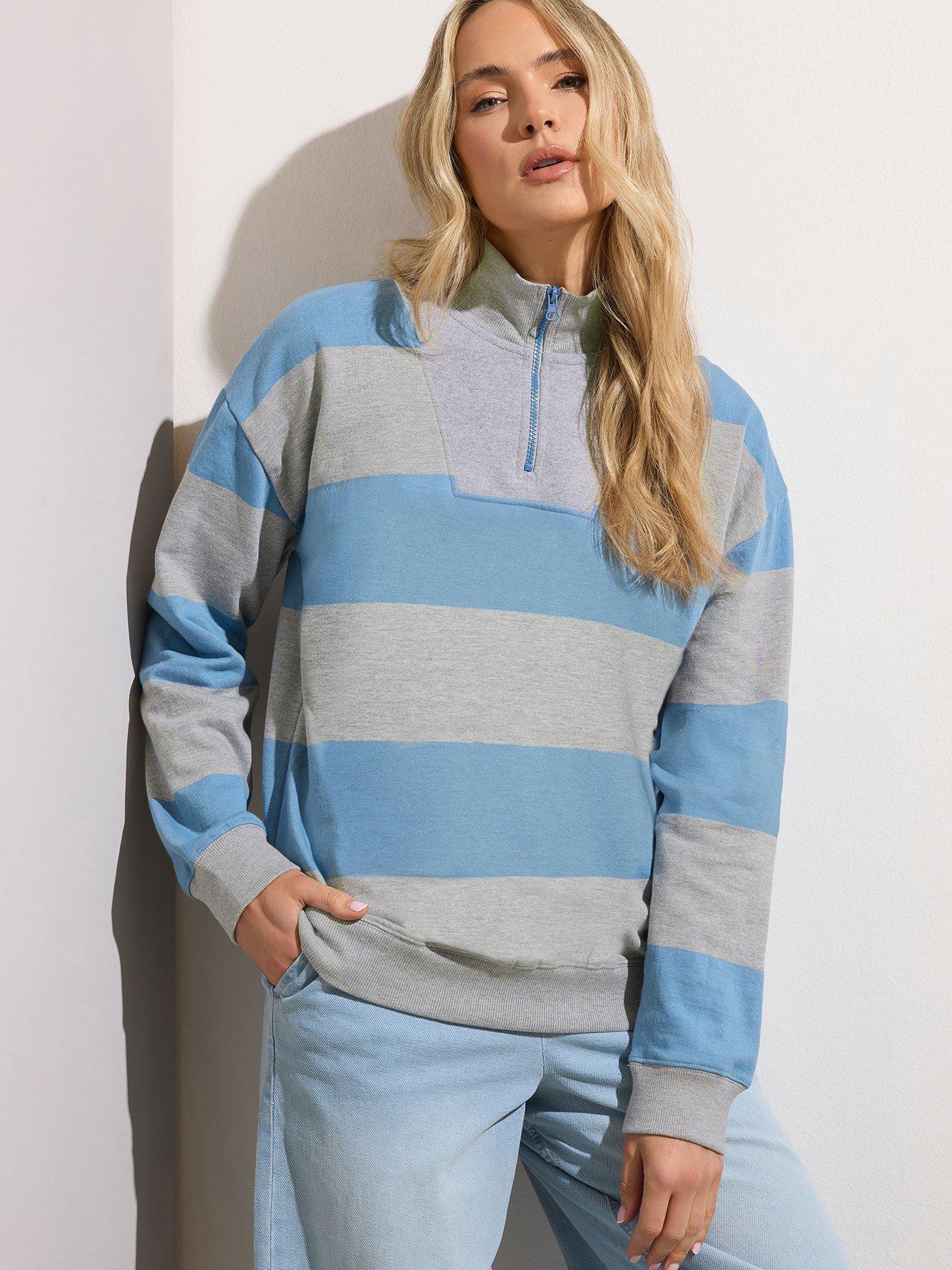 Long Tall Sally Stripe Half Zip Sweatshirt - Grey