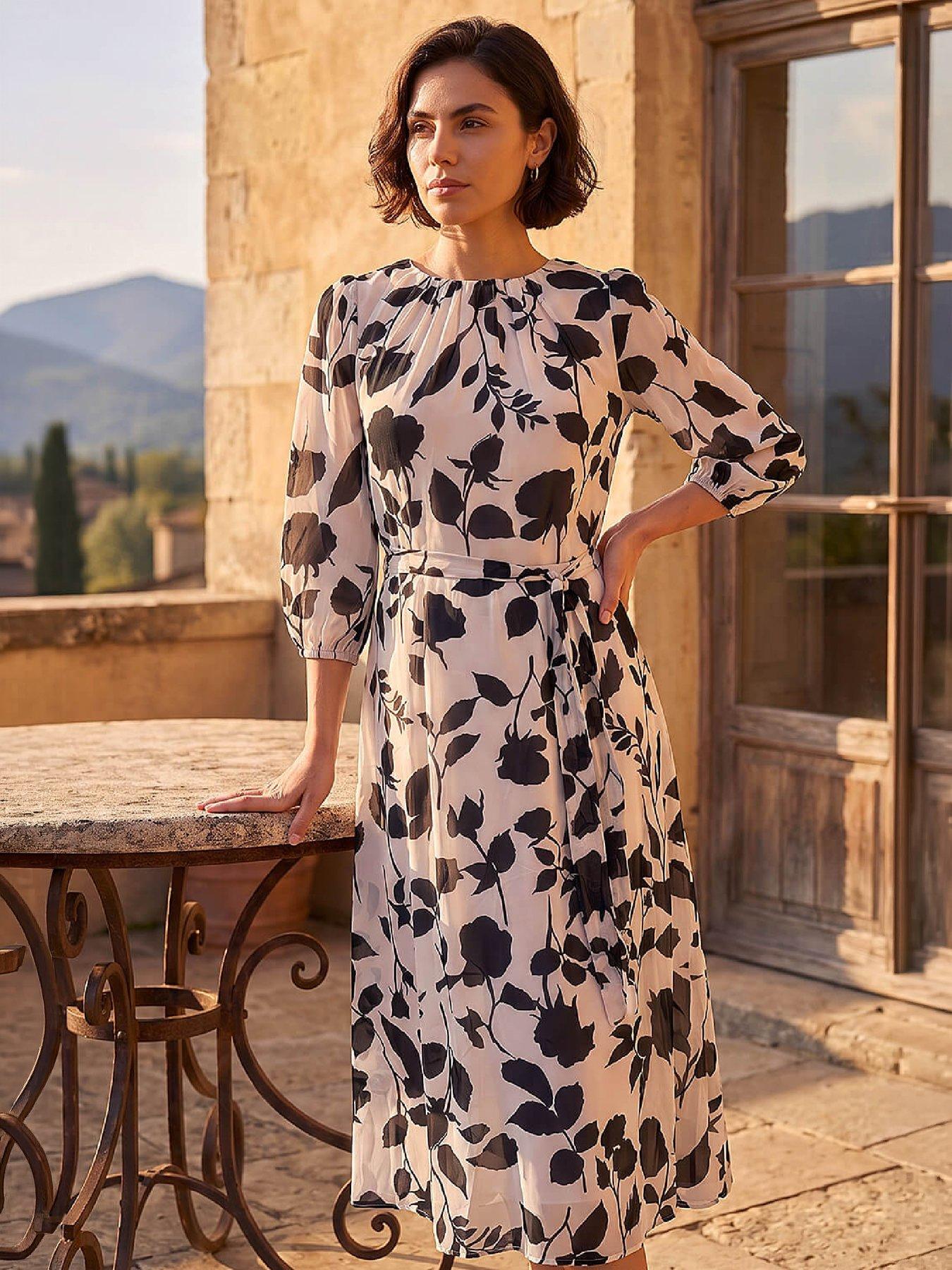 Image 4 of 4 of Roman Floral Pleated Midi Dress